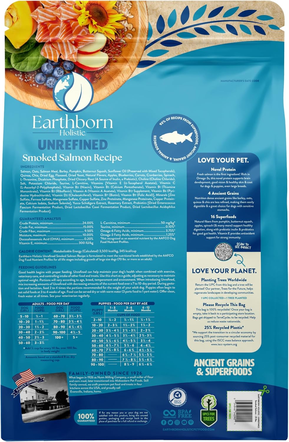 Earthborn Holistic Unrefined Smoked Salmon 25 lb. Ancient Grains & Superfoods Dry Dog Food