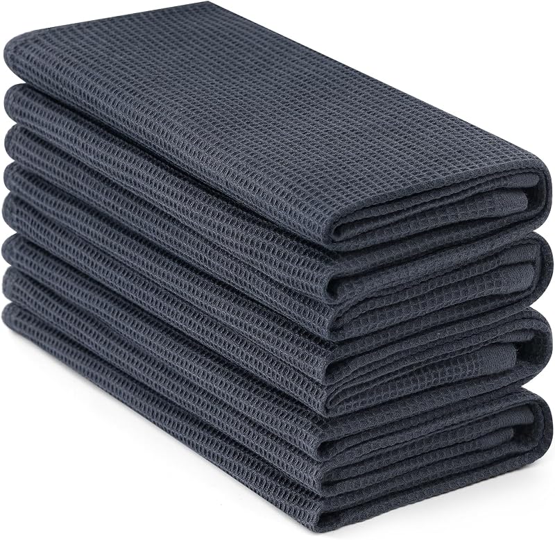 Toallas de cocina Homaxy 100% algodón de tejido gofrado, paquete de 4, gris oscuro | Toallas de cocina suaves y absorbentes, toallas de mano de secado rápido de 16 x 26 pulgadas