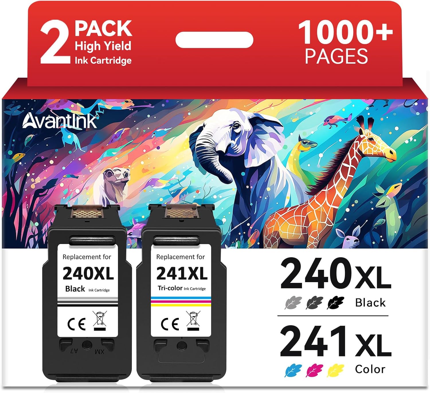 Compatible for Canon 240XL 241XL Combo Pack PG-240XL/CL-241XL for Cannon 240 and 241 Ink Cartridges Used for Pixma MG3600 MG3620 TS5120 MG3520 MX472 TS5100 MG3220 MG2120 Printer (1 Black,1 Color)