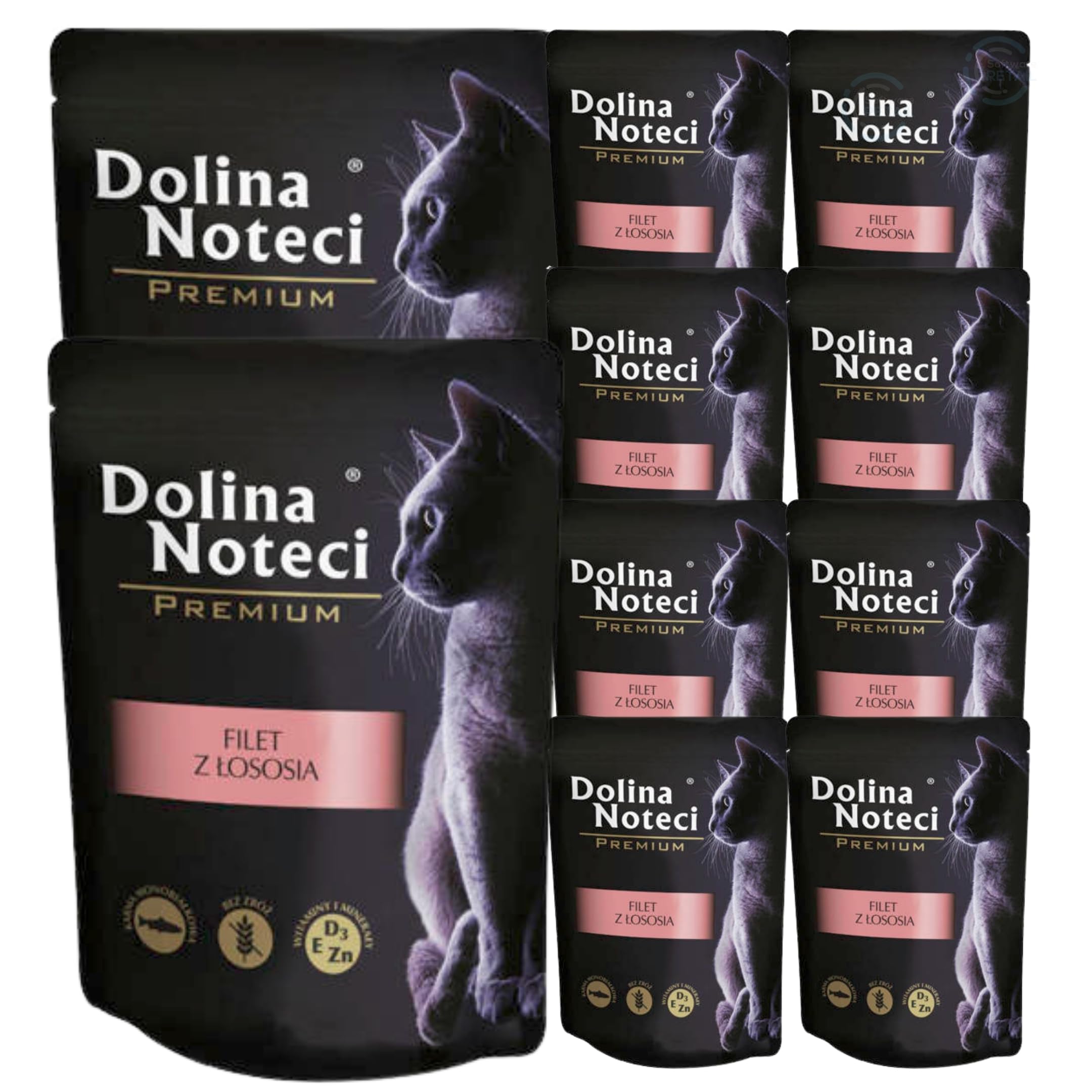 Dolina Noteci Premium Moist & Juicy Wholesome Grain-Free Cat Food - Natural Meat Recipes Enriched with Vitamins & Minerals for Happy, Healthy Cats! (Salmon Fillet, 10x85g)
