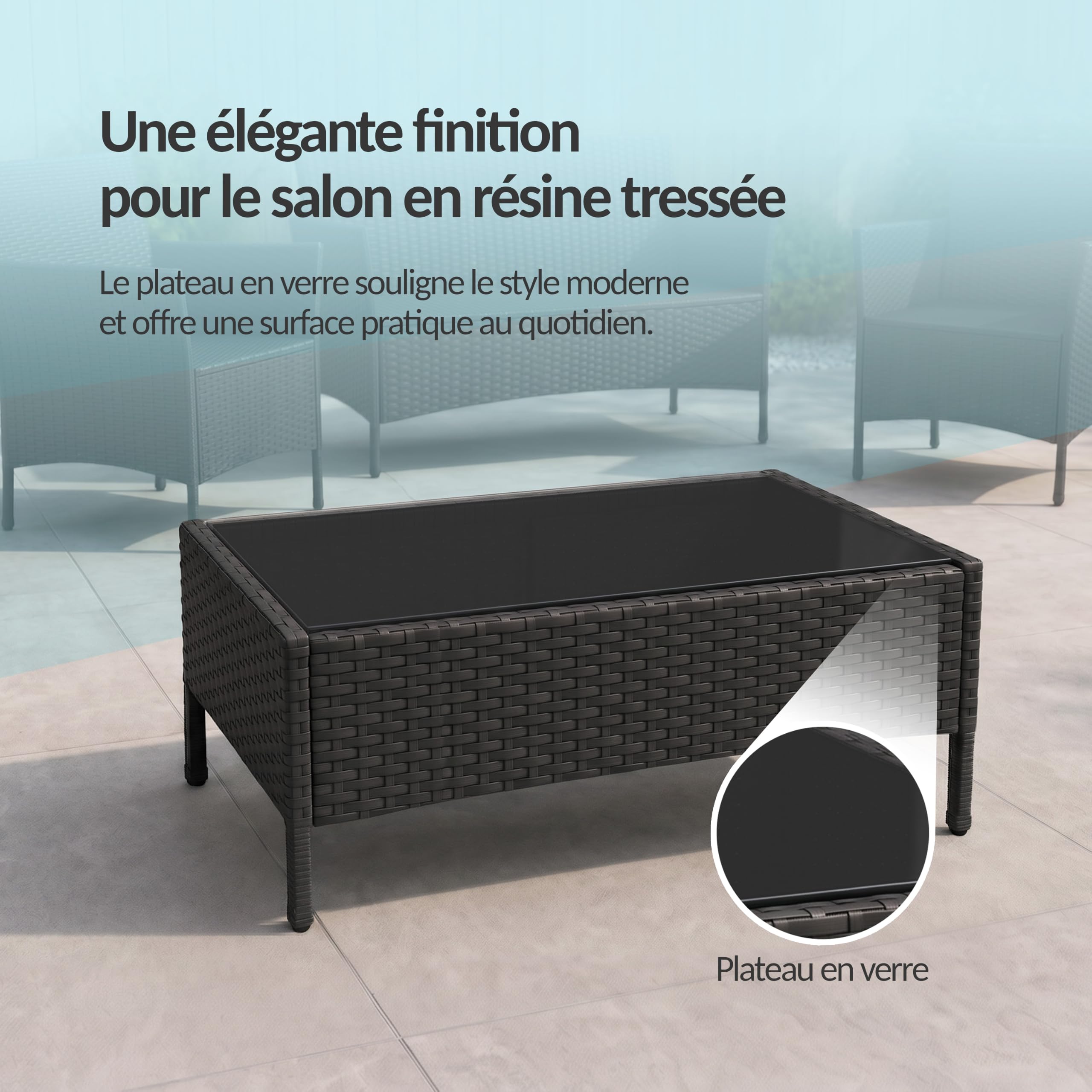 POKAR Salon de Jardin Rotin Gris avec Coussins Assise et Dossier Beige