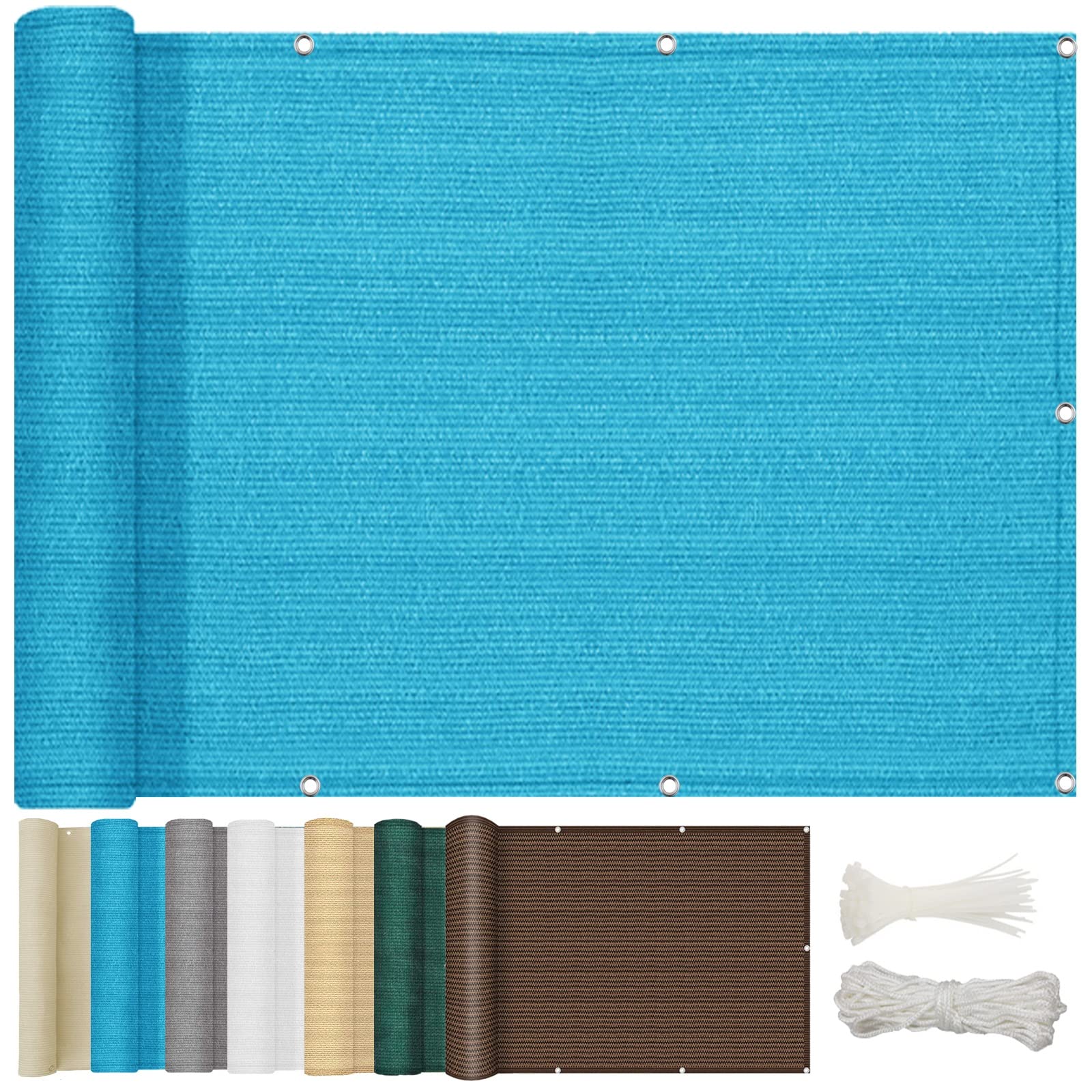 NINGBAI Fence Privacy Shade Screen 100 x 400 cm Privacy Screen, Opaque Privacy Screen, Patio Privacy Protective Screens with Holes and Cable Ties for Balcony Pools, Blue