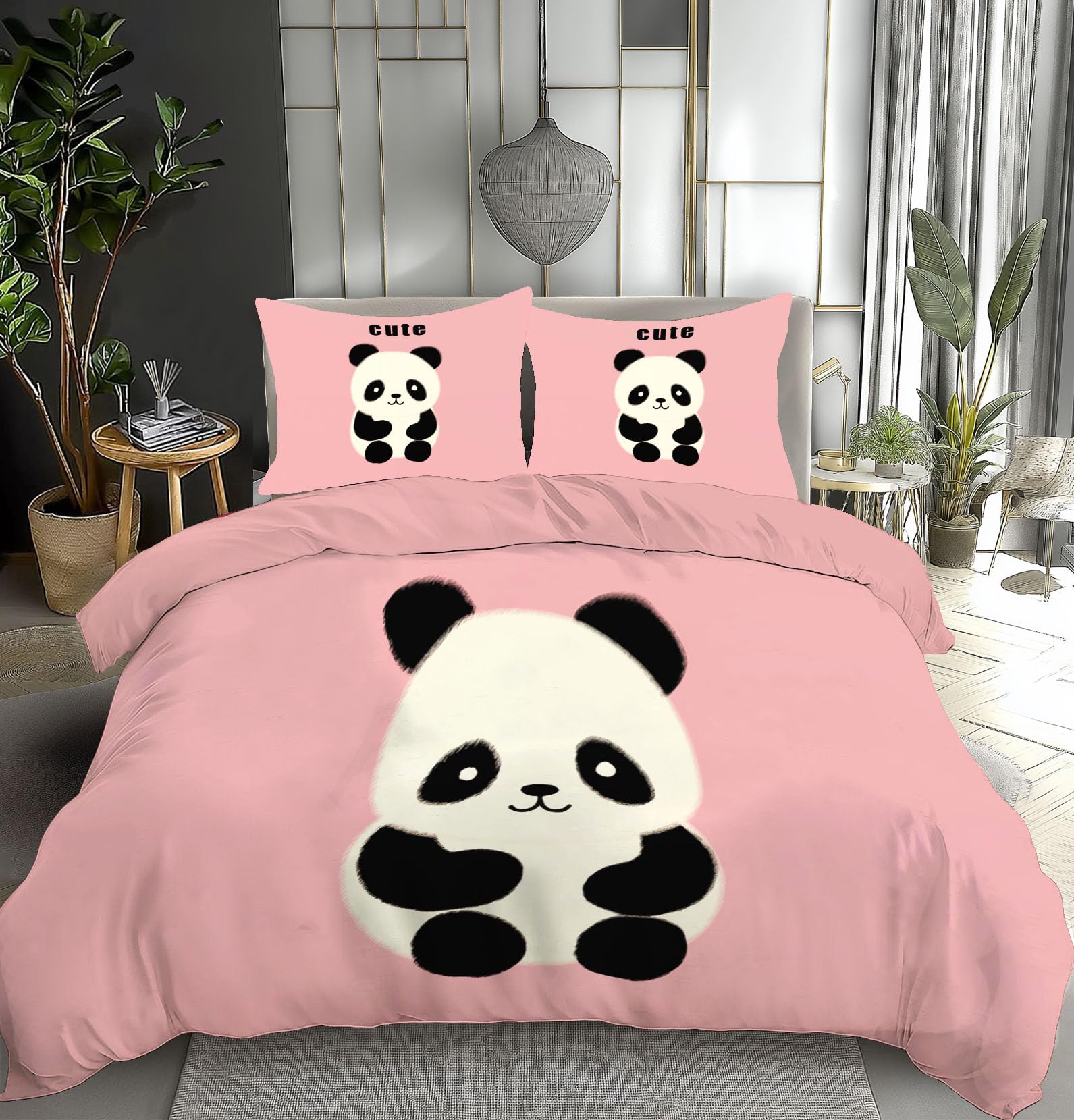 Parure de couette 140x200 panda avec fermeture éclair pour lit enfant