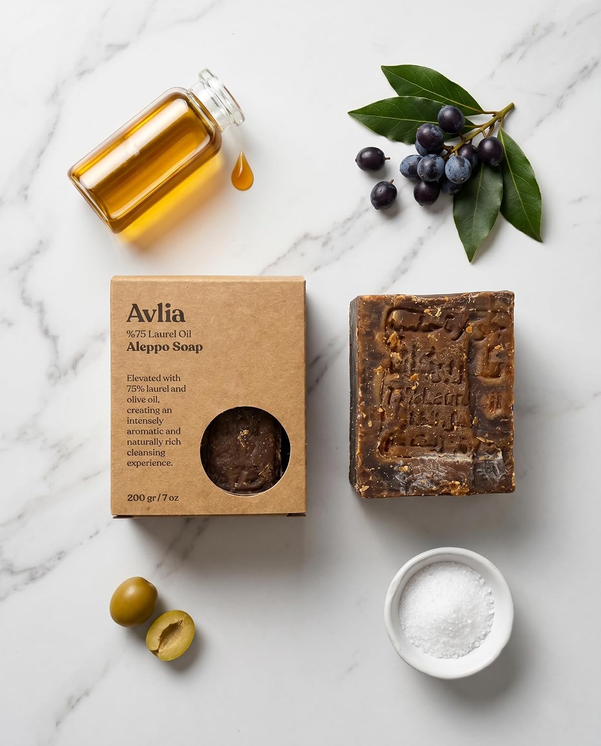 Aleppo Soap Bar 75% Laurel Oil – Handmade by Artisans in Turkey – Natural, Unscented, For Sensitive Skin, Eco-Friendly Plastic-Free Face & Body Bar (2,%75 Laurel Oil)