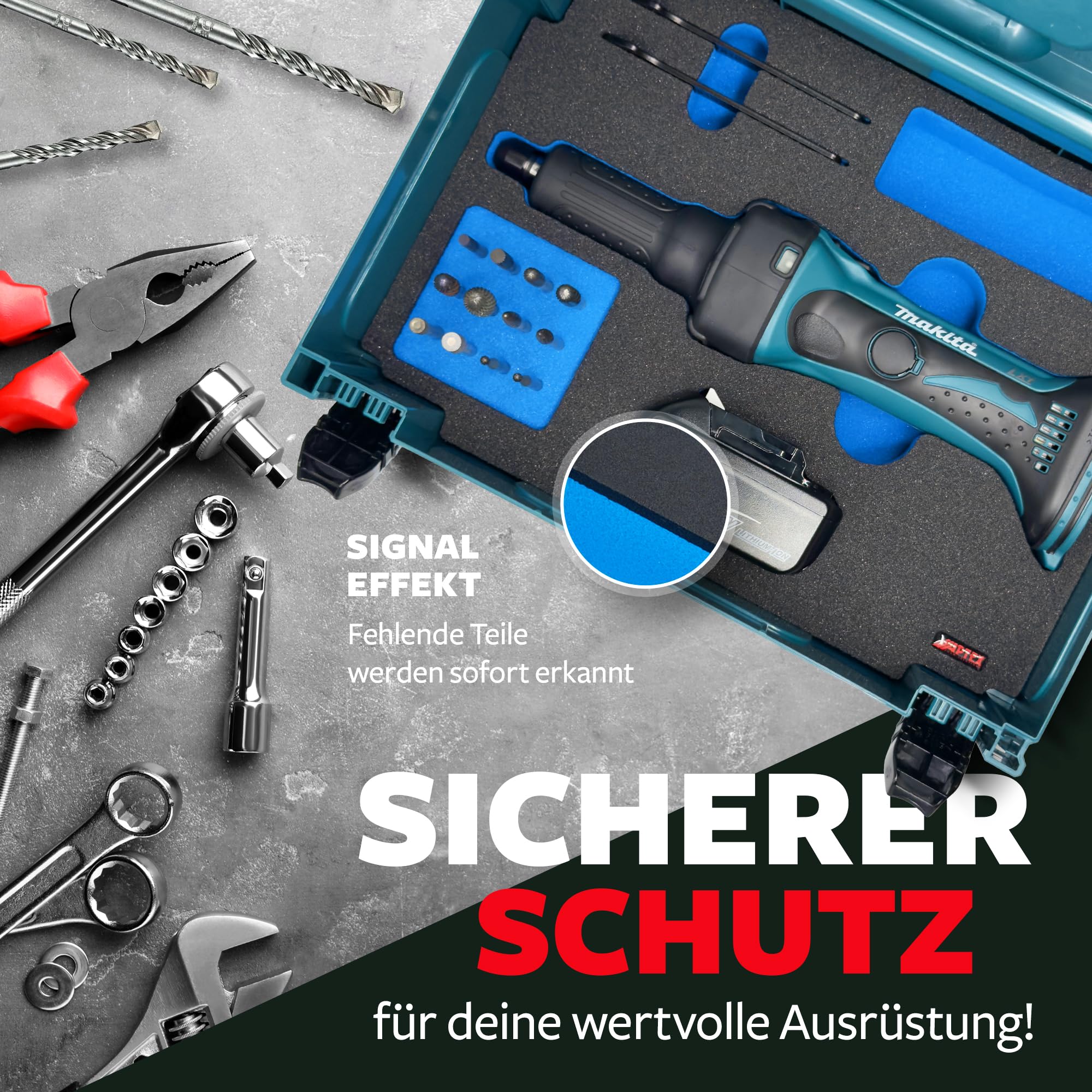 APTEX Schaumeinlage passend für Makita Akku-Geradschleifer DGD800 für MakPac Gr. 2-3