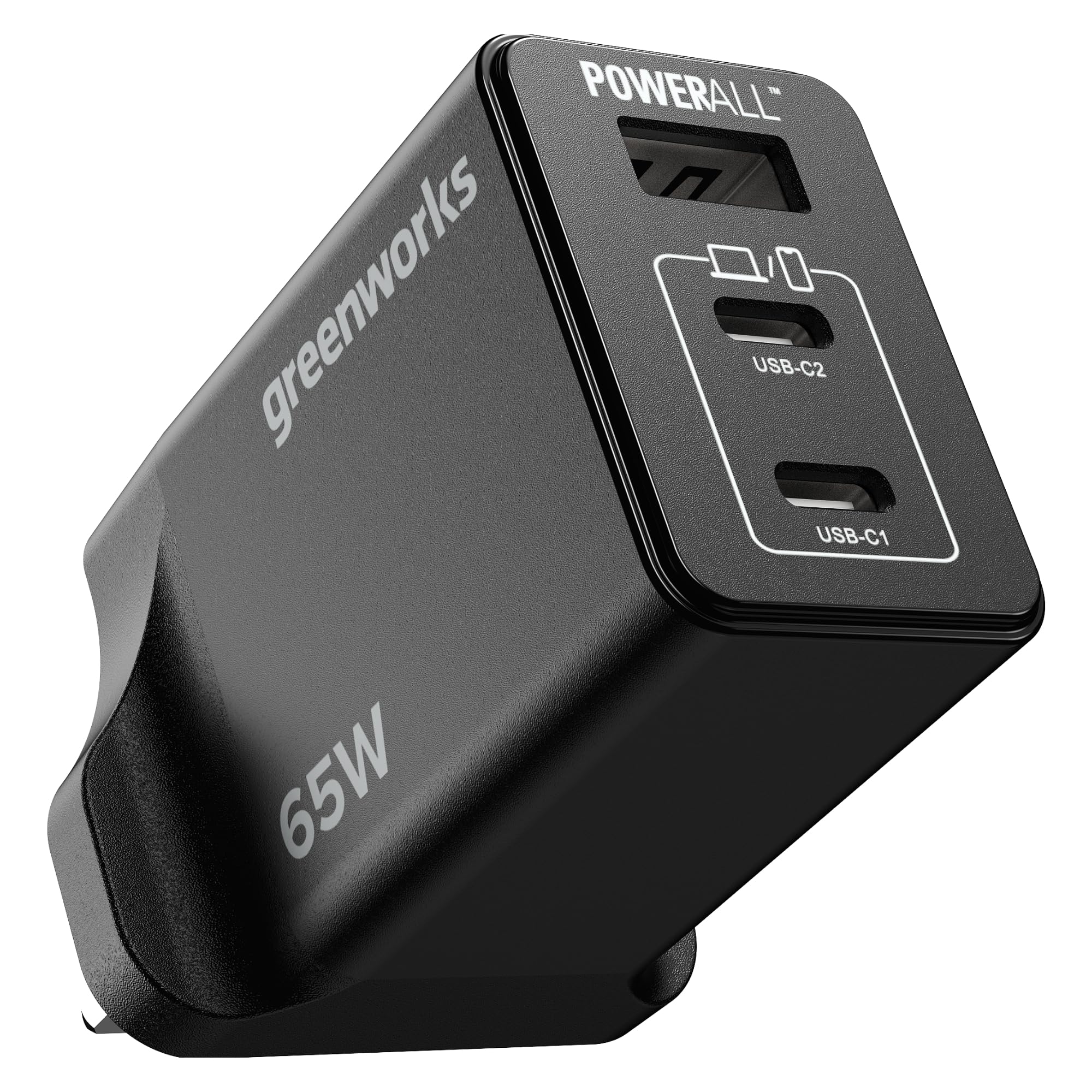 Greenworks 65W USB C Fast Charging Adapter with 3 Ports Compact Charger for MacBook Pro/Air, Galaxy S20/S10, Note 20/10+, iPhone/Pro/Mini, iPad Pro, for 3 Year Warranty-AP065EA