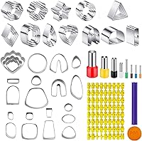 GCRWVS 60Pcs Polymer Clay Earring Making Kit: 51 Stainless Steel Cutters, 8 Circles, Letter Stamp for DIY Jewelry Sculpting
