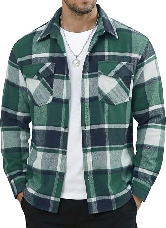 MAGNIVIT Flannel Shirt for Men Cotton Brushed Button Down Plaid Shirts Long Sleeve Casual Shacket with 2 Pockets