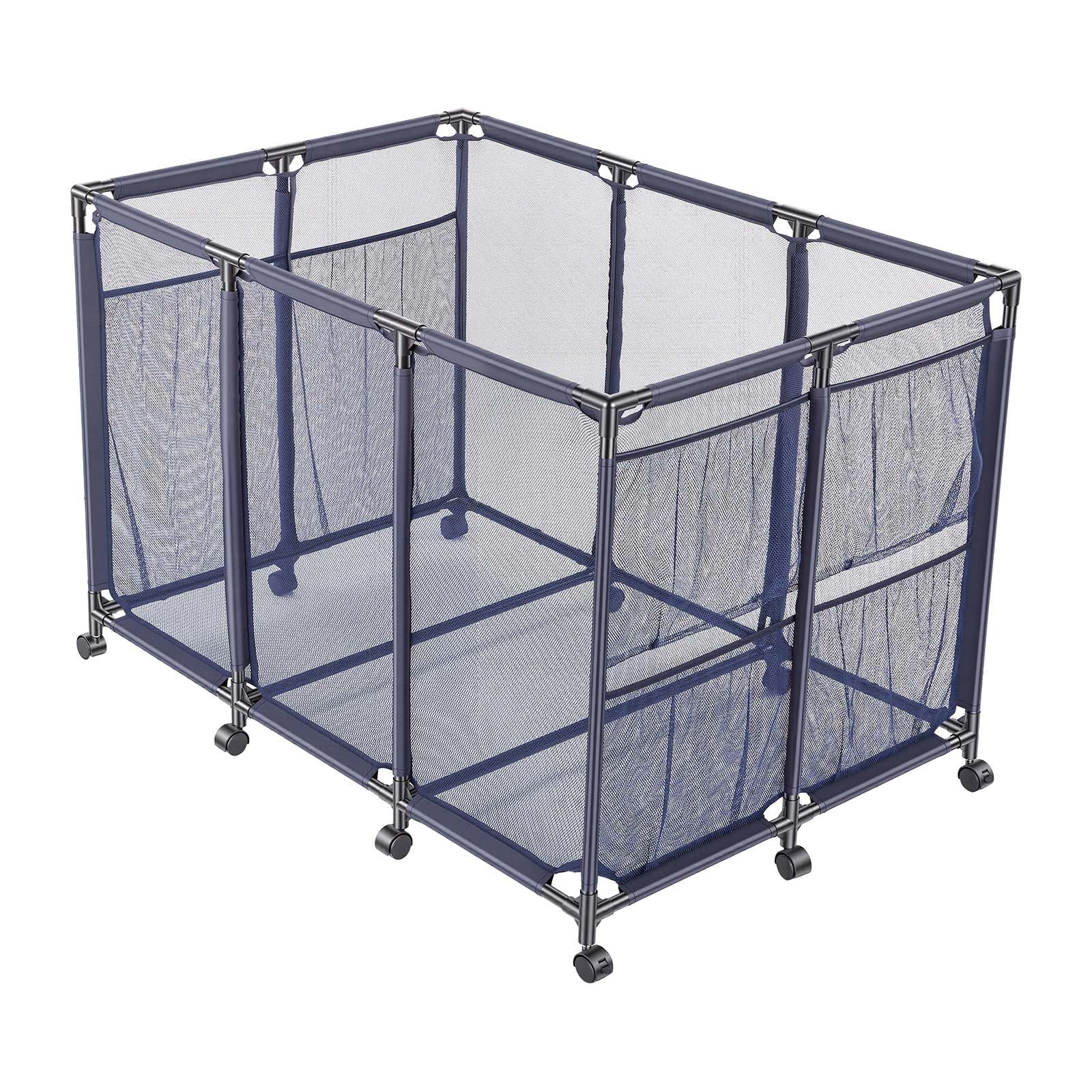 VEVOR Panier Rangement Flotteurs Piscine 125x84x84 cm Bac Stockage Bouées Maille avec Roulettes Poches Latérales Cadre Métal