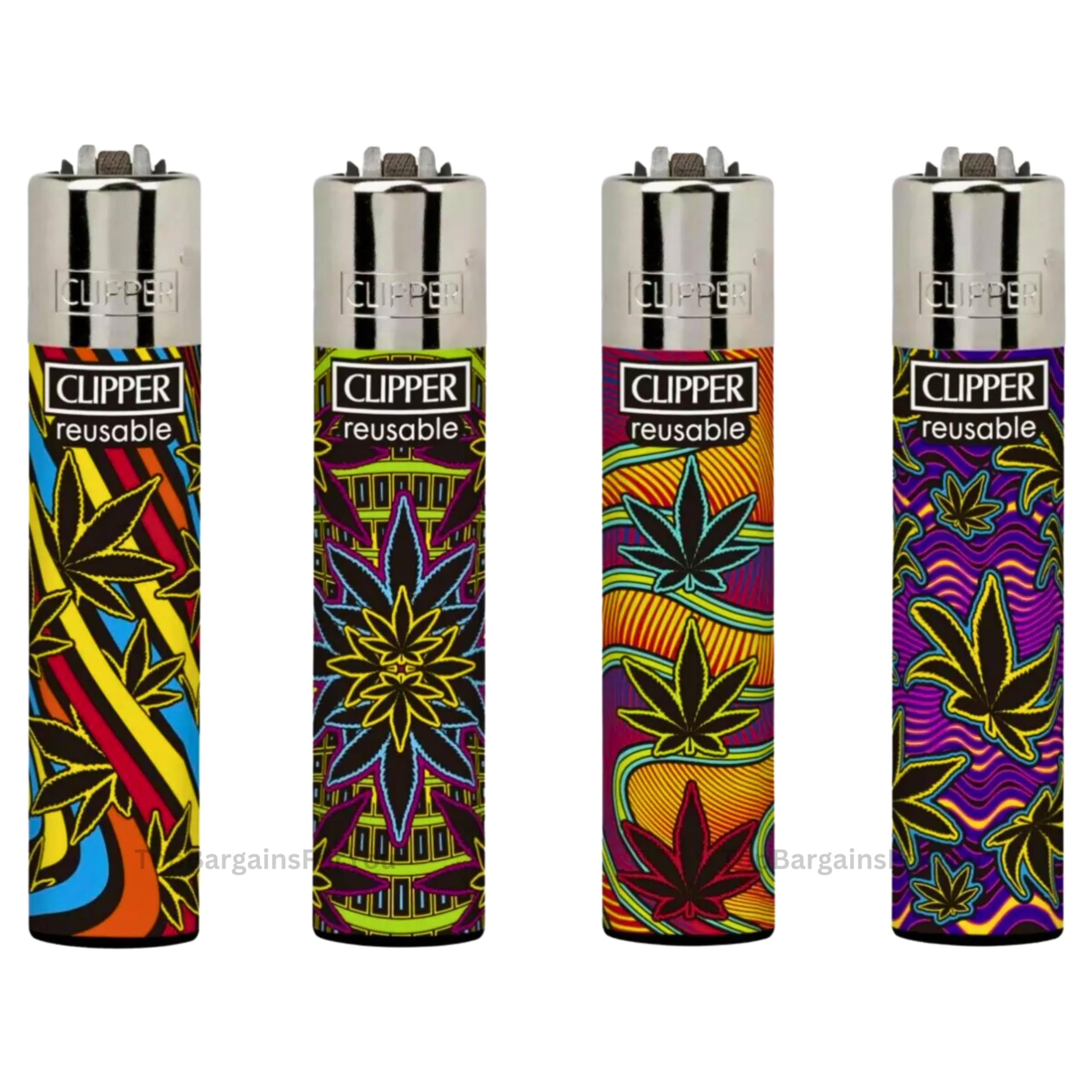 Zactly Multicolour - 4 X Clipper Lighter Set Neon Lv 6 Rare Design Gas Refillable Standard Size Lighters Replaceable Flint - Limited Edition