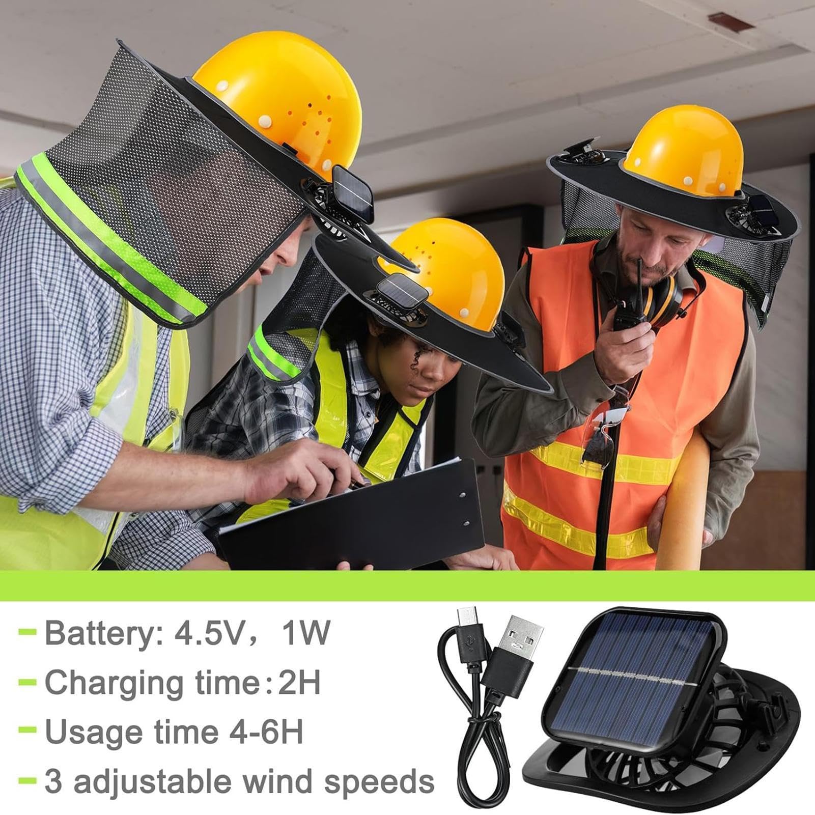 Hard Hat Shade Bord Complet - 18,5 Lot de 2 Casque de Protection Solaire avec Cache-Cou | Chapeau de Protection Éventail Solaire Respirant Protection UV | Chantier Rigide Léger Extérieur Nylon, 400 g.