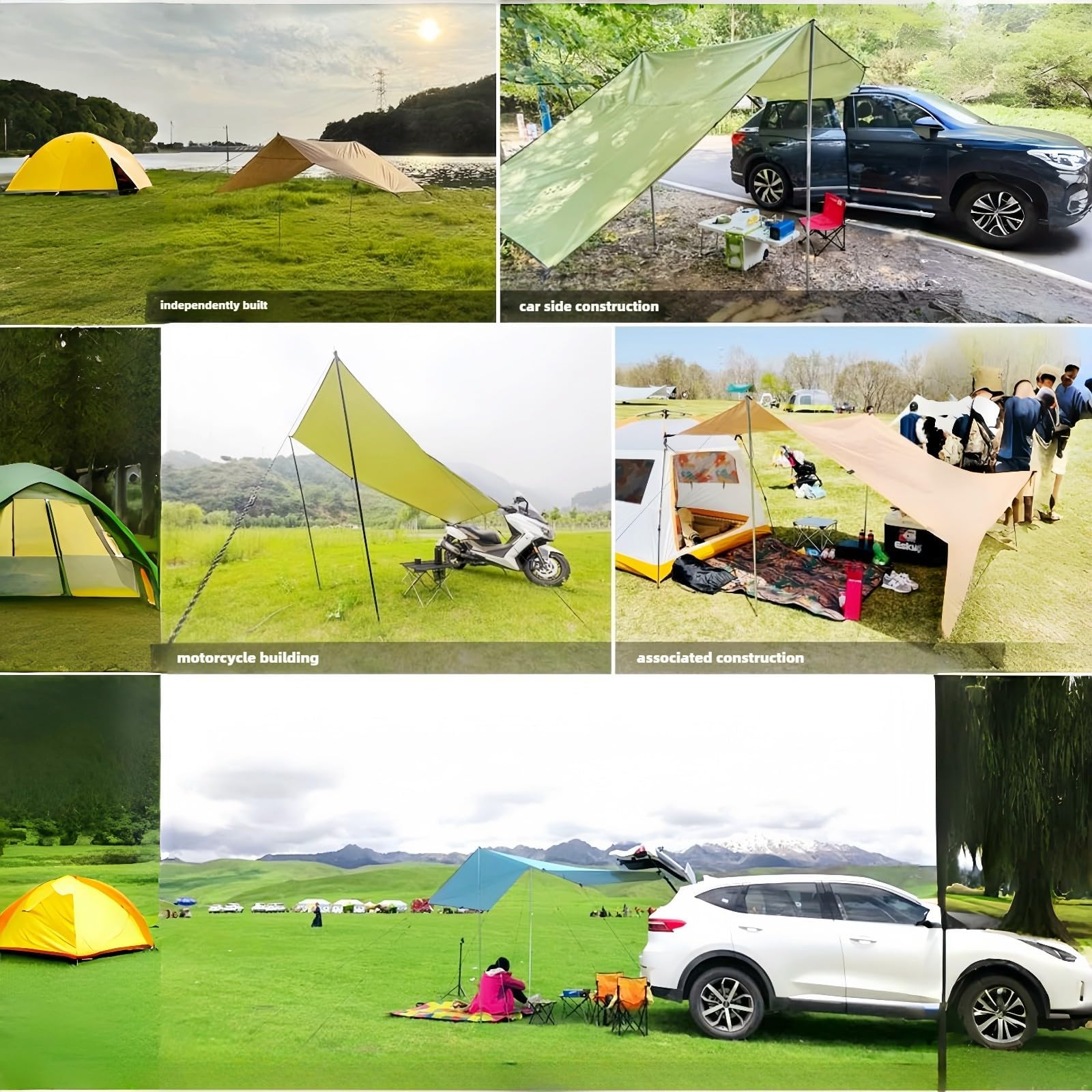 Fay Bless Toldo Camping Impermeable Lona Suelo Protector Aolar Anti-Viento Toldos para Playa Tienda Hamaca Acampada Refugio Al Aire Libre (Army Green,440 * 200cm)