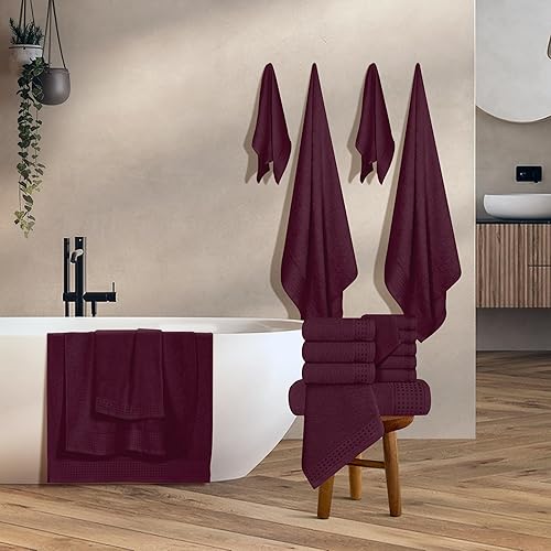 Vista 228 de GLAMBURG Juego de 6 toallas de 100% algodón ultra suave, contiene 2 toallas de baño de 28 x 55 pulgadas, 2 toallas de mano de 16 x 24 pulgadas y 2