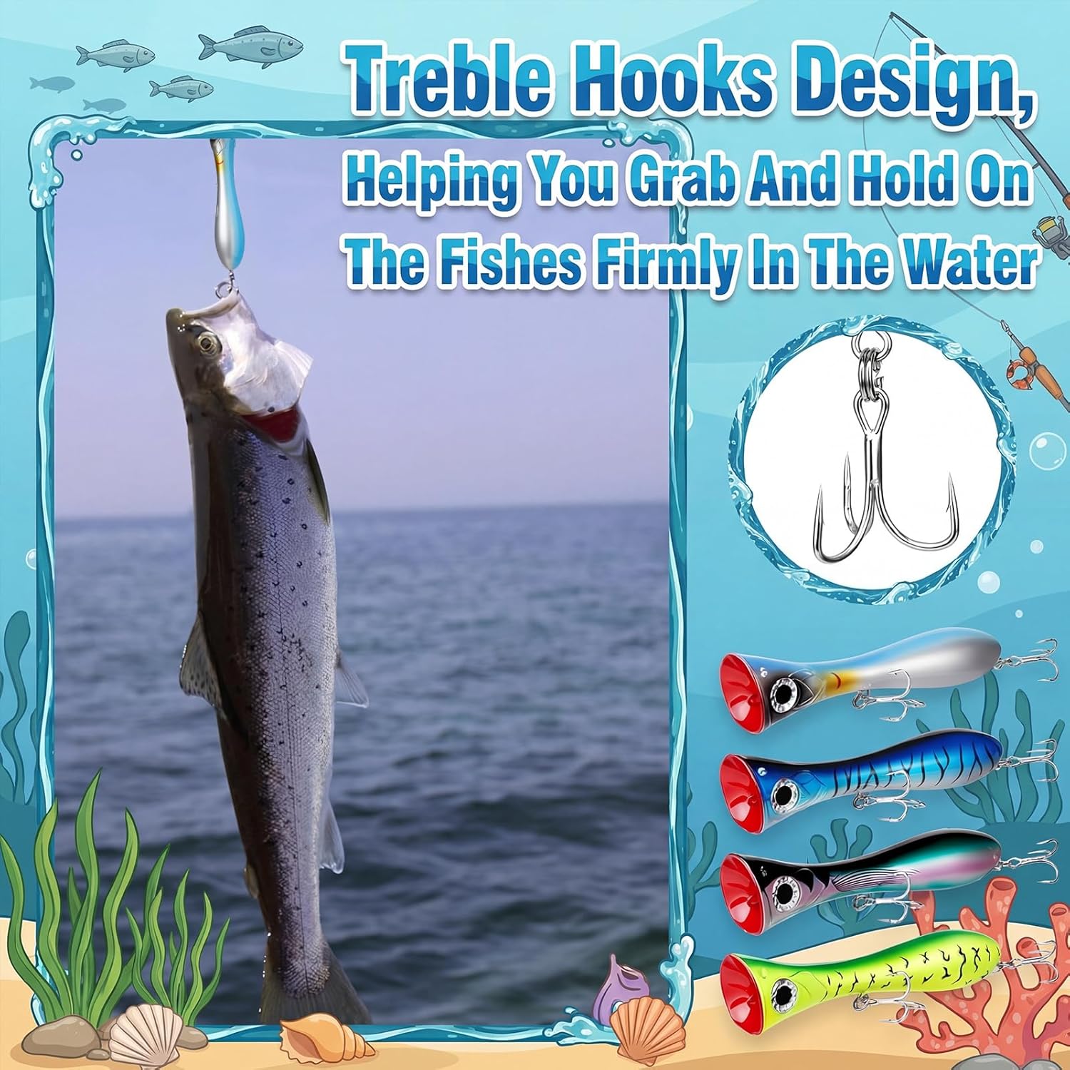 4 Pcs Popper Saltwater Fishing Lures, 8 Inches Tuna Popper with Treble Hooks, Large Topwater 3D Eyes Surf Fishing Lure for Striper Barracuda Mackerel Snapper Bluefish Pencil Plugs Offshore