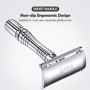 BAILI Double Edge Safety Razor Rust-proof Reusable Manual Stainless DE Wet Shaving for Men Women with Mirrored Travel Case BD176B