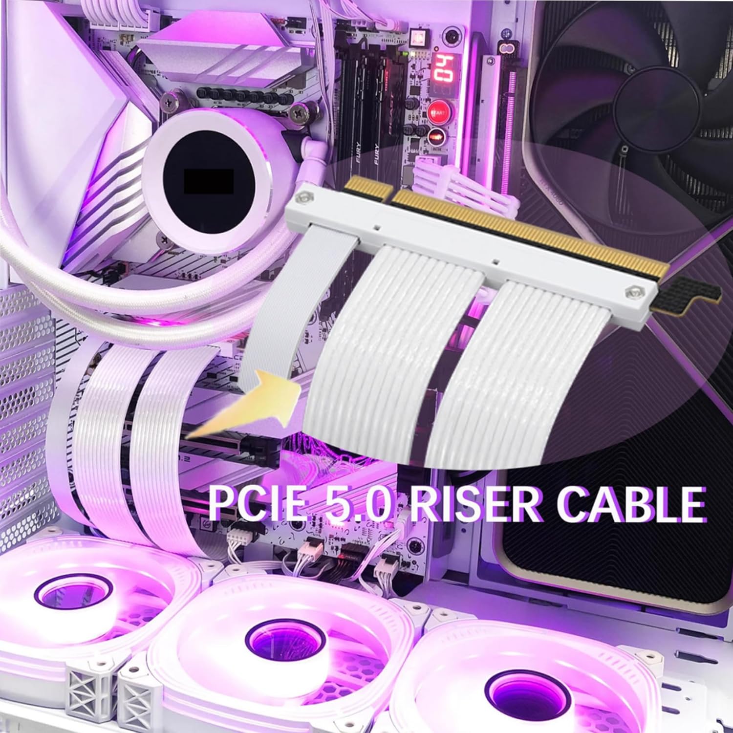 Formulamod Vertical GPU Mounting Kit, PCIe 5.0 x16 Riser Cable 90 Degree with Vertical GPU Holder, Gen 5 Graphics Card Extension Cable 5.9 inch, Compatible with RTX4090,RTX5090,9070xt, rx9070 (White)