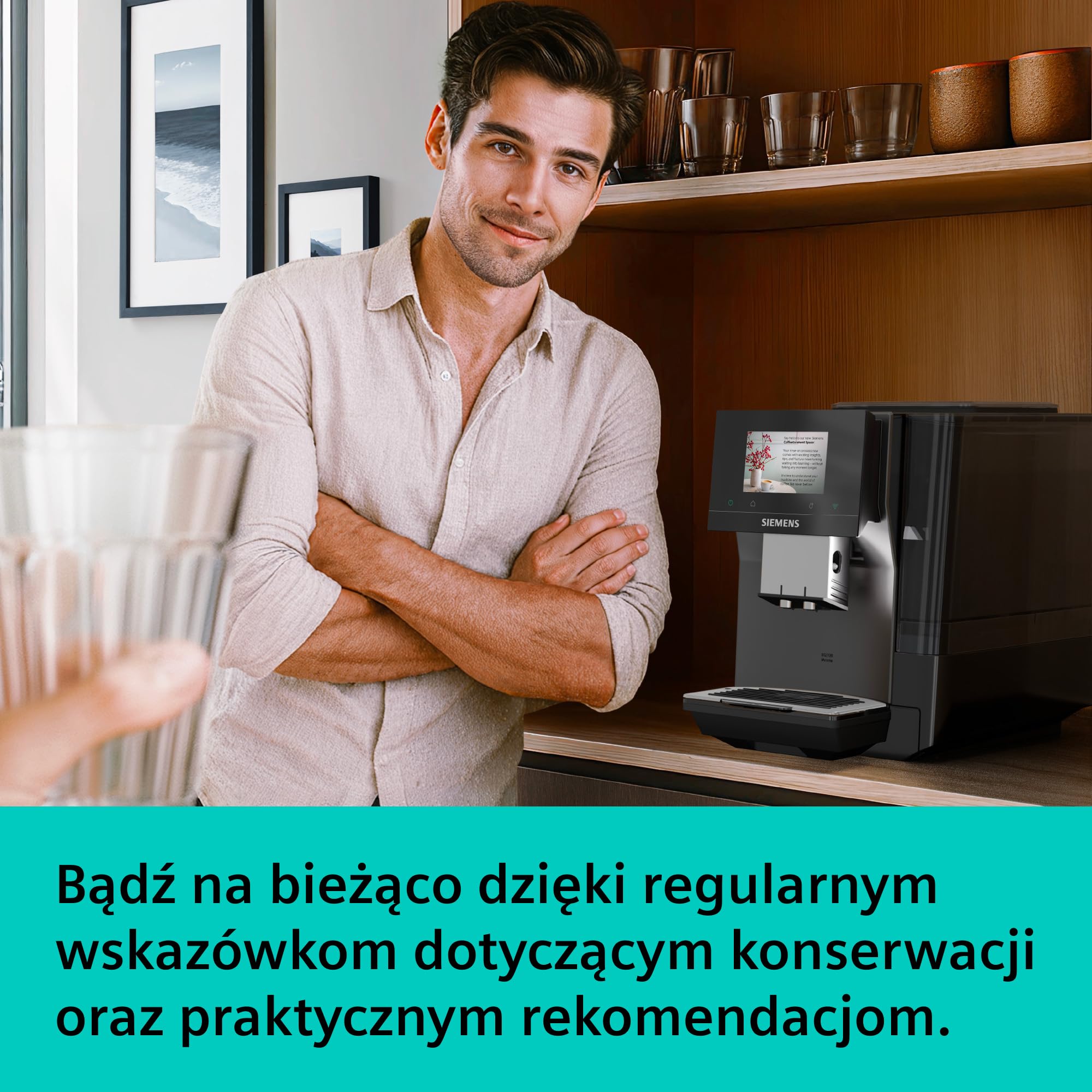 Siemens, automatyczny ekspres do kawy, EQ700 iAroma, wyświetlacz dotykowy, Cold Brew i Slow Brew, aplikacja Siemens Home Appliances, odcień morning haze, TP725E01