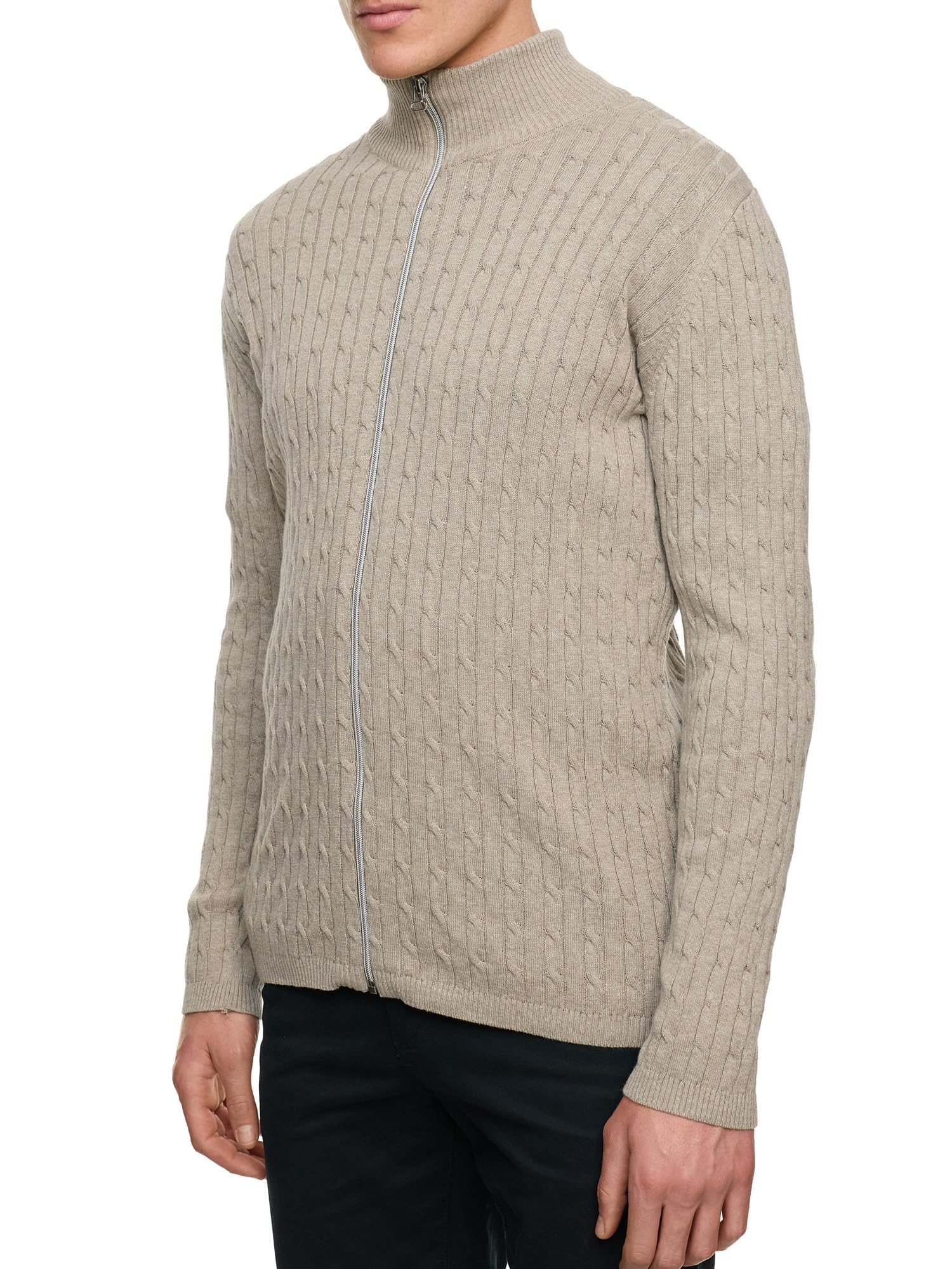 KRONSTADT Herren KSCable Zip Strickjacke mit Stehkragen und Reißverschluss | Fein-Strick Cardigan für Männer