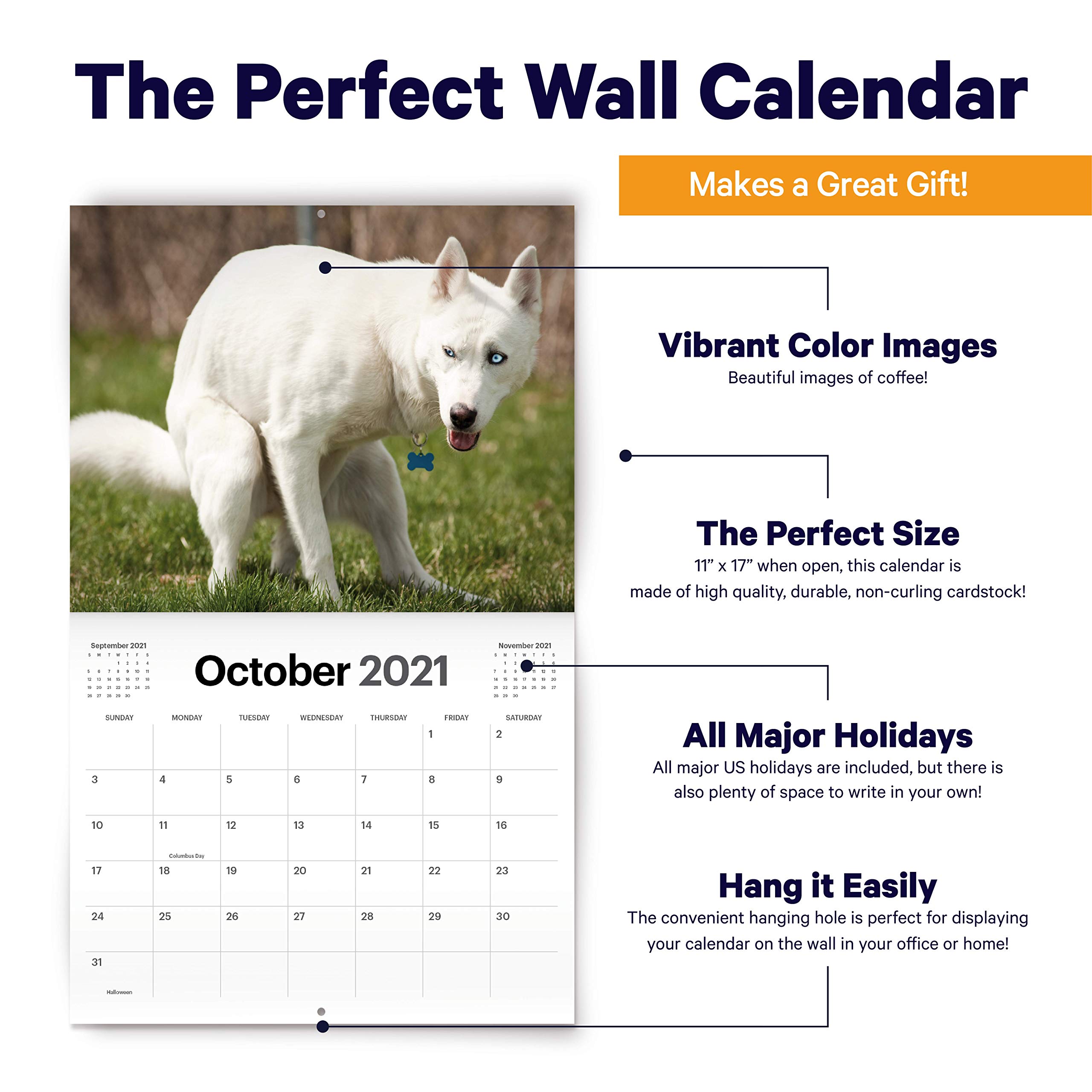 Pooping Dogs Calendar 2021 Wall Calendar Large 11" x 17" When Open