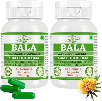 Bala Capsules 500 mg. 60 Vegan Units Bala (Sida Cordifolia) Extract Capsules for Men and Women Ayurvedic Herbal Supplement/Remedies 10:1 Strength (2 Bottles of 60 Capsules)