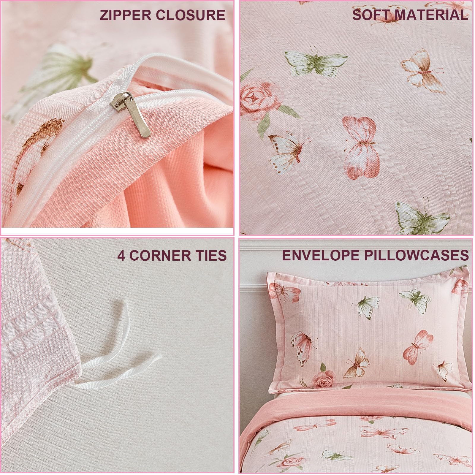 DuShow Toddler Duvet Cover Set For Girls,Toddler Butterfly Duvet Cover With Pillowcase,Jacquard Seersucker Toddler Bedding Set For Junior/Cot Bed 120 cm x 150 cm - Image 4