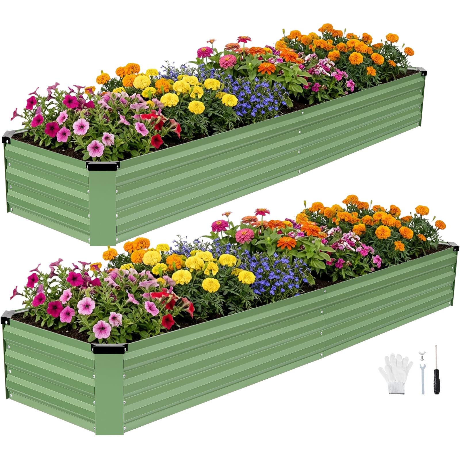 INNO STAGE Galvanized Raised Garden Bed Kits, 240x60x30cm Metal Raised Garden Beds Outdoor, Large Steel Raised Planter Bed for Vegetables & Flowers Patio Ground Planter Box(Olive Green, 2PCS)
