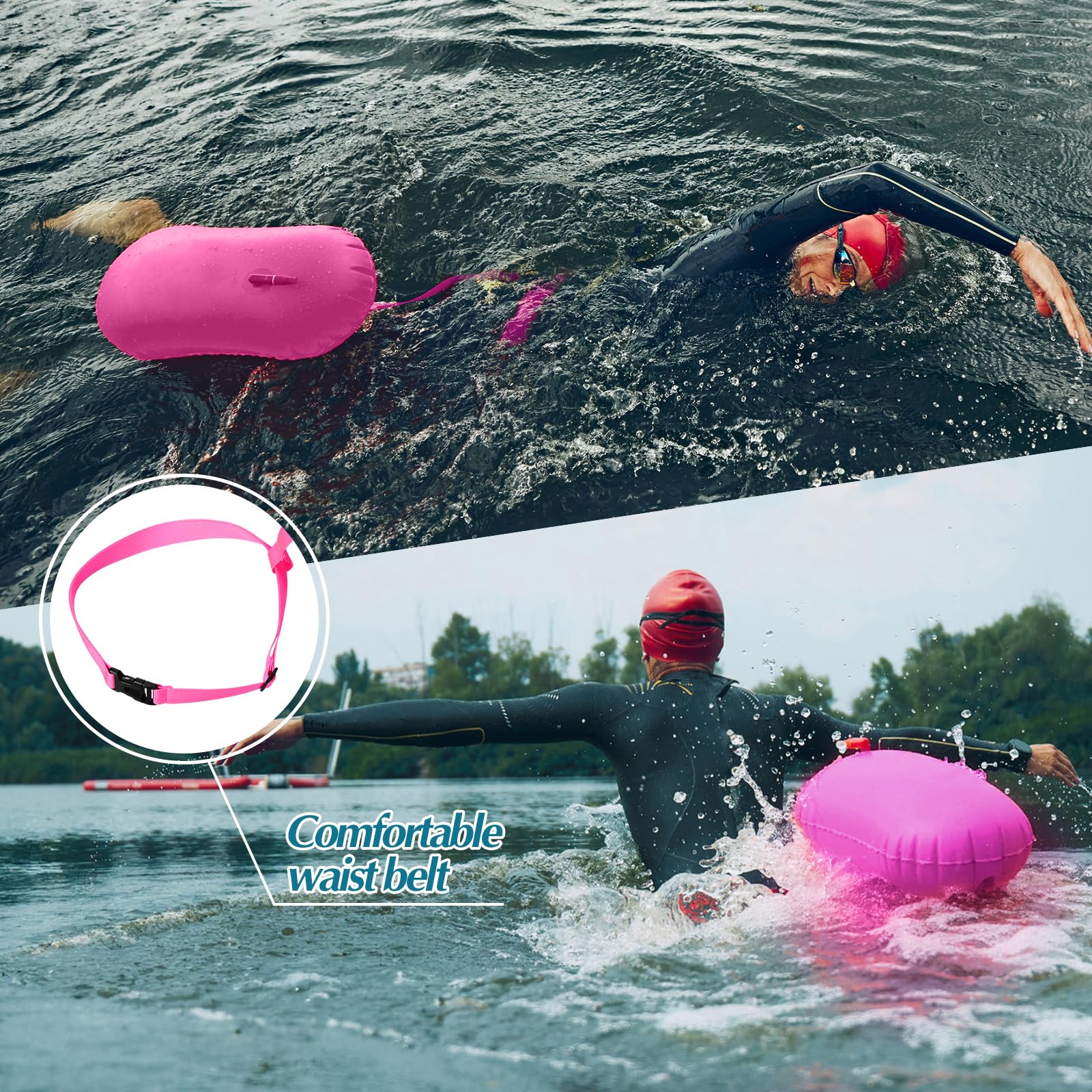 Seenelling 2 Stück Schwimmboje Schwimmboje Sicherheitsschwimmer, gut sichtbare Boje mit verstellbarem Hüftgurt, wasserdichte Tasche für Schwimmen, Triathleten, Training, Kajaker, Schnorchler
