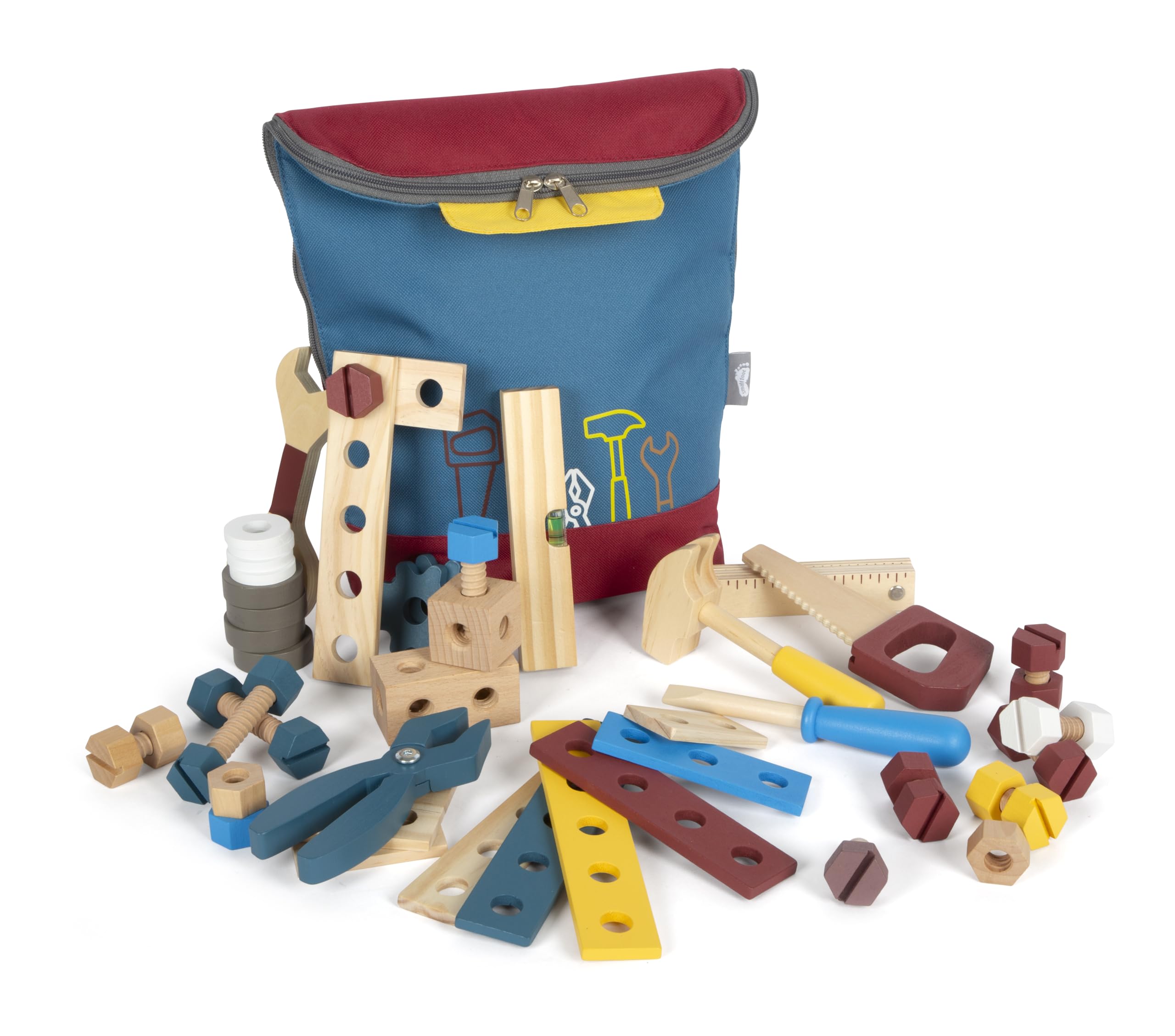 Small Foot Tool Backpack Workshop, children's backpack with 8 wooden toys, for ages 3+ years, 12603, Multicoloured