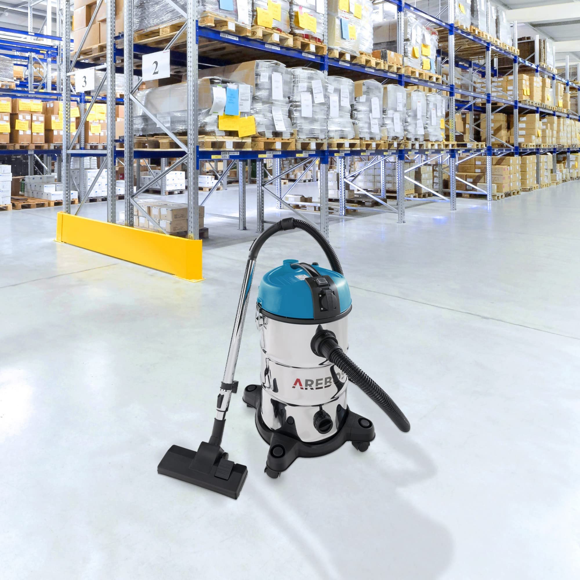 AREBOS Aspirateur Industriel | Aspirateur Eau et Poussière | Aspirateur Sec et Humide | 5en1 | 1300W | 30L | Acier Inoxydable | Fonction de soufflage | Bleu