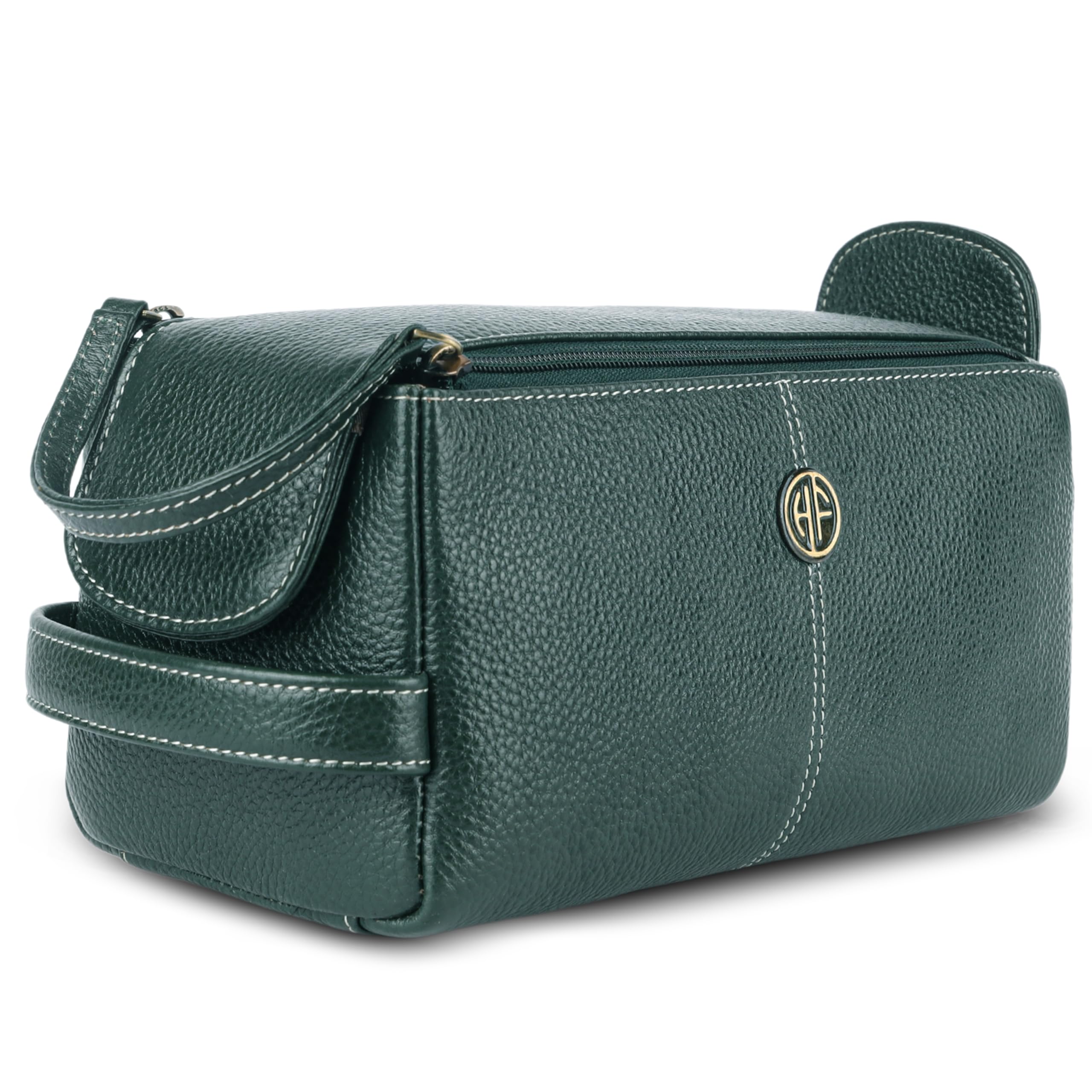 Genuine Leather Toiletry Bag for Men and Women - Travel Organizer Pouch, Shaving Kit Bag for Men, Cosmetic Organizer Bag, Toiletry Pouch for Men with Multiple Pockets - Green-image-34