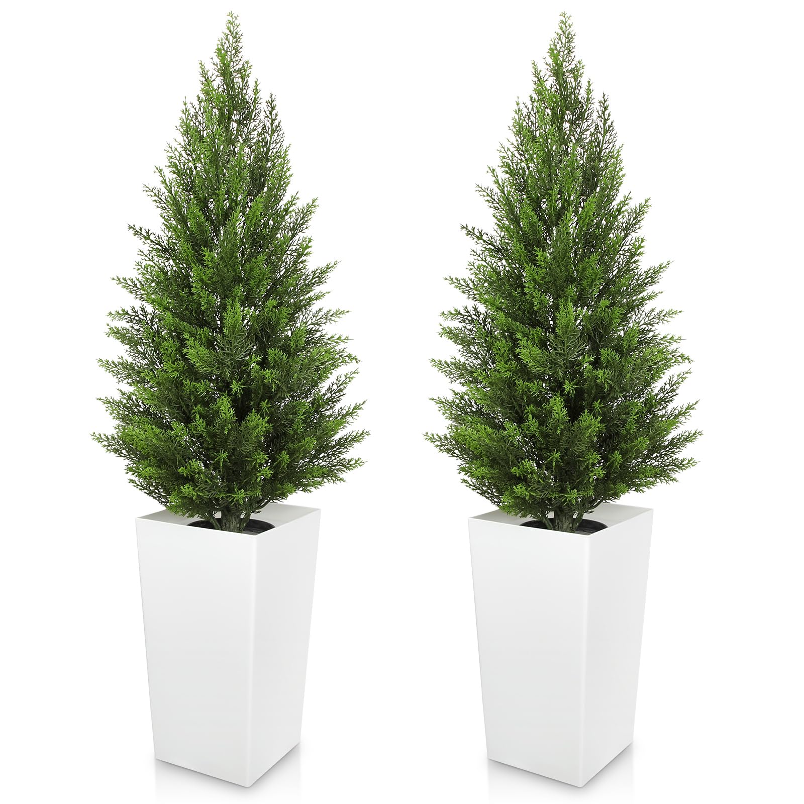 Hollyone 2PCS Artificial Cypress Trees, 4FT Fake Topiary Trees with Tall White Pots, Decorative Faux Topiaries for Indoor&Outdoor Home Decor Garden Balcony Patio Entryway