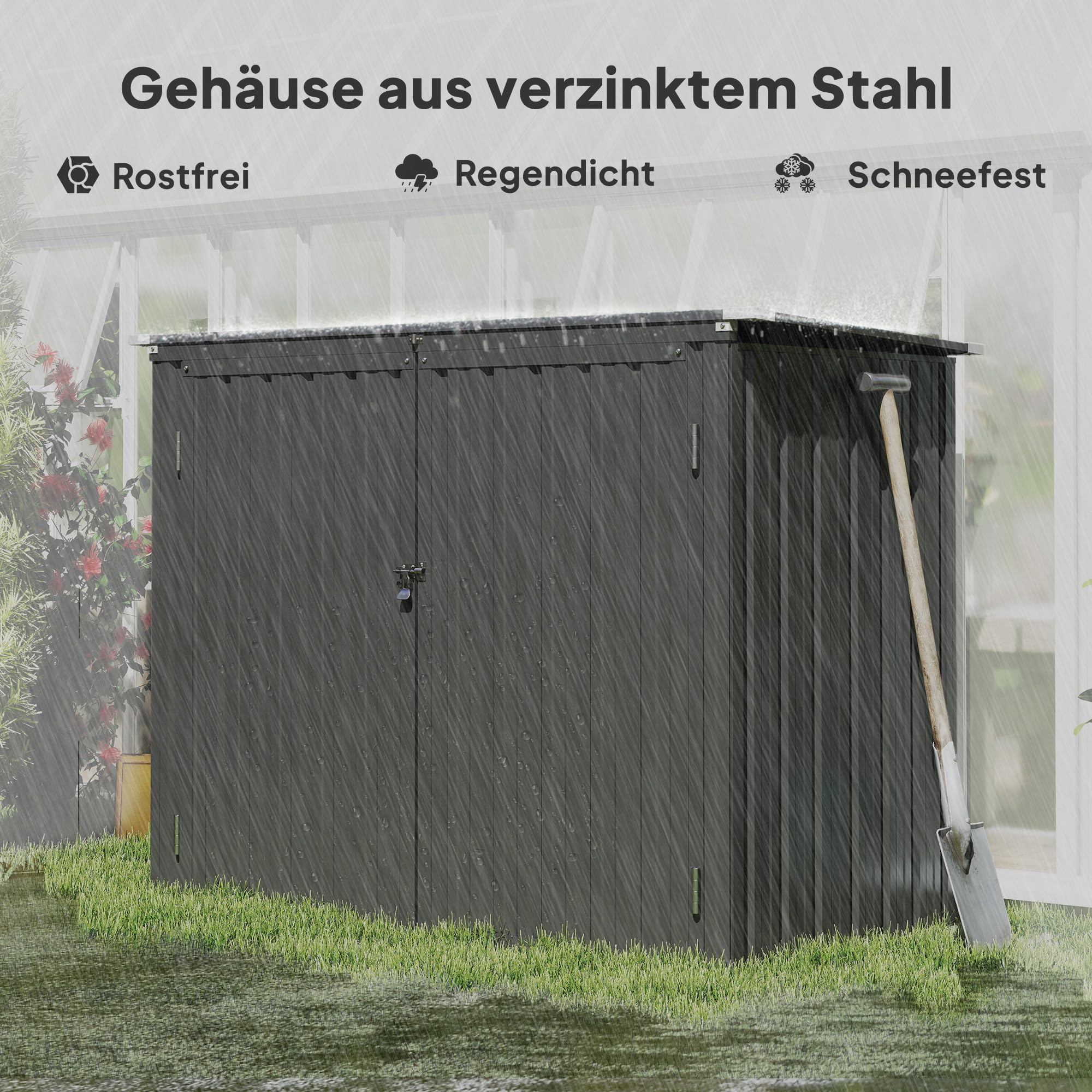 Outsunny Mülltonnenbox Abschließbar für 2 Tonnen mit aufklappbar Deckel