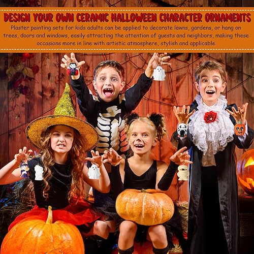 Miniatura 7 de Juego de 24 piezas de cerámica de Halloween para pintar tu propio kit de calabazas sin pintar, fantasma, yeso a granel, figuras pintables para