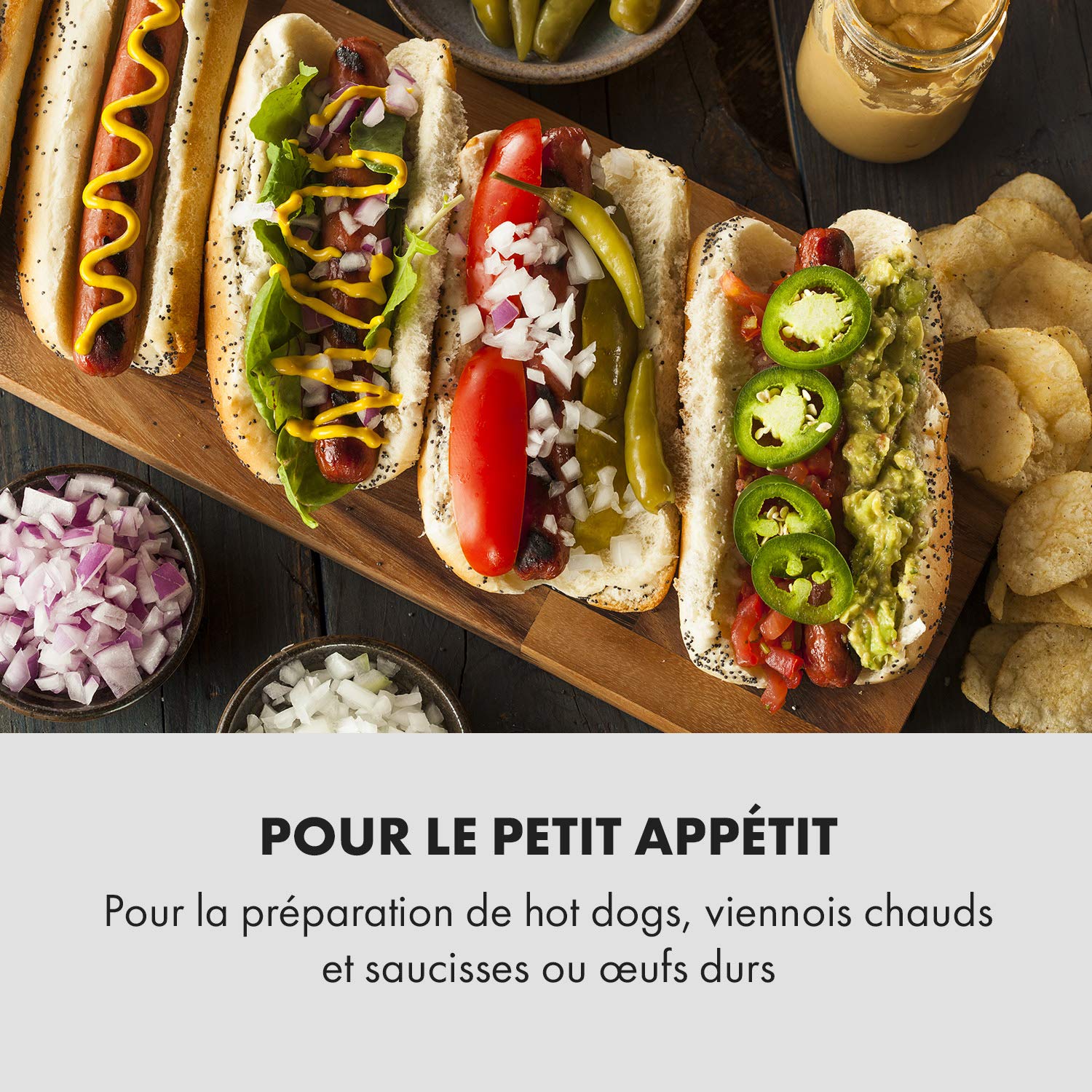 Klarstein Pro Wurstfabrik 450 Hot Dog Maker professionnel : 450W, 30-100 °C, cylindre en verre: Ø 20 cm, cage en inox: Ø 17 cm / 5 litres, acier inoxydable, réservoir à eau : 1,1 litre, argent