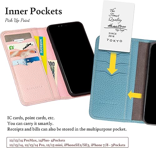 Miniatura 5 de hanatora PH-12Pro-Grege - Funda de cuero tipo cartera para iPhone 12  iPhone12 Pro en piel de becerro auténtica, con ranuras para tarjetero,