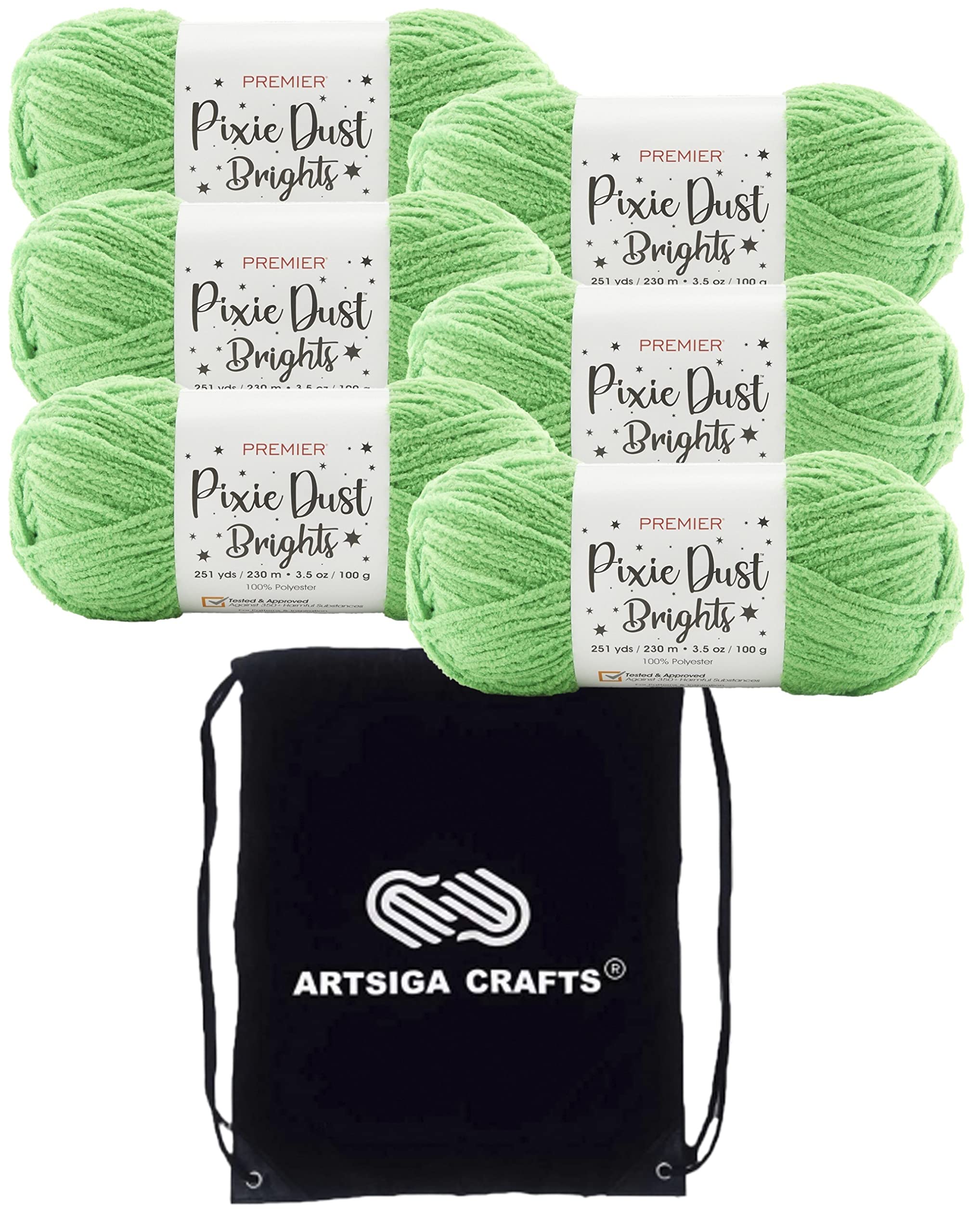 Fil à tricoter doux Pixie Dust Brights Lucky Clover contre les mailles rêches kit 6 pelotes et sac