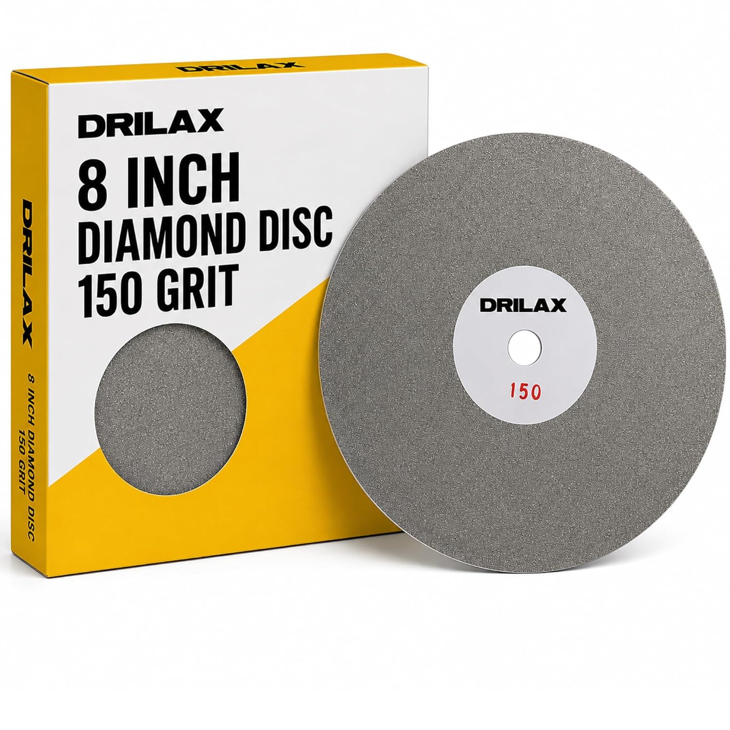 8 in Diamond Flat Lap Disc, 150 Grit for Initial Shaping | 1/2 in Arbor Gemstone Lapidary Glass Stone Single Sided Solid Steel Base Jewelry Making