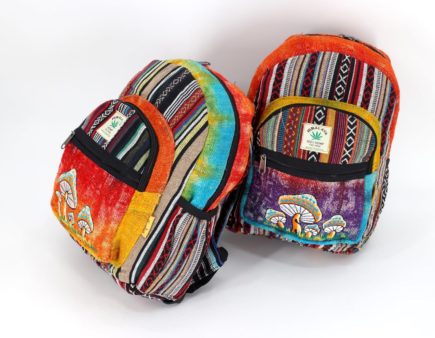 Unique Design Mushroom Embroidered Himalaya Hemp Hippie Festival Hiking Backpack - FAIR TRADE Handmade with Love