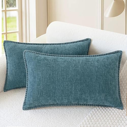 CaliTime - Juego de 2 fundas de almohada de algodón con color liso, felpilla suave y costuras en los bordes para decoración, sofá, sillón, casa y