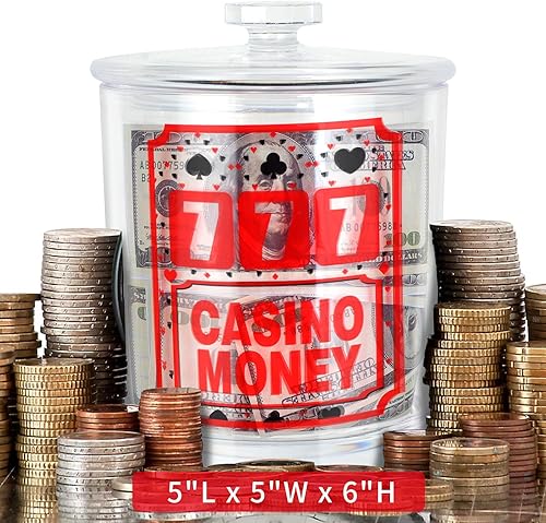 Miniatura 2 de Tarro de dinero de casino, ranuras para regalo, decoración de fiesta temática de 4.7 x 4.7 x 6.3 pulgadas, alcancías acrílicas con una calcomanía,