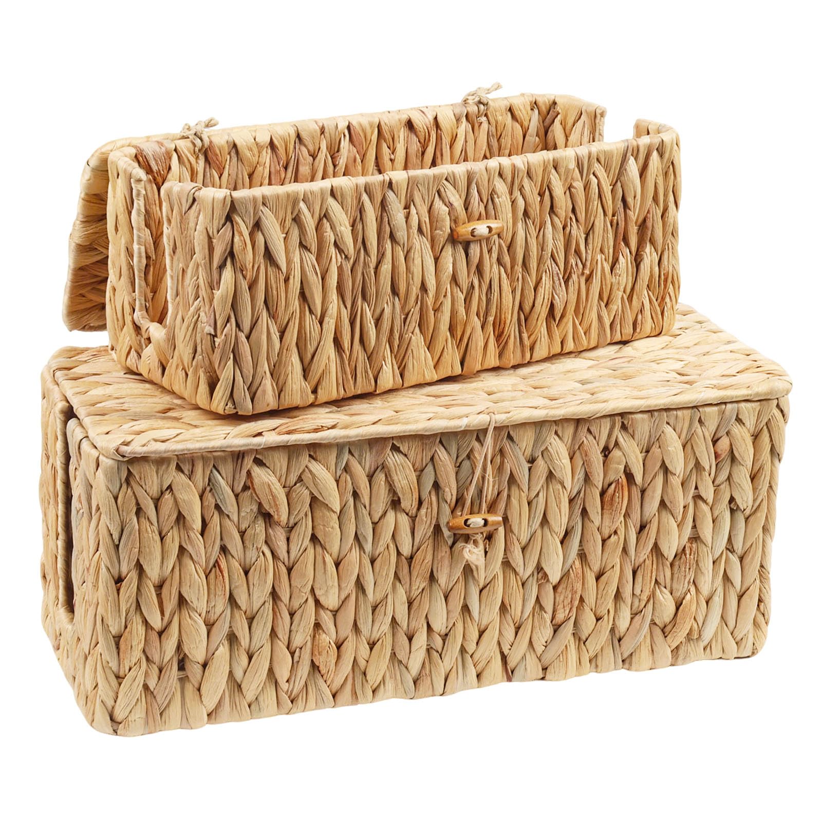 2 Pack Cable Tidy Box,Natural Water Hyacinth Handmade Cable Management Box with Bamboo Lid & Dual Side Openings,Under Desk Cables Organiser for Power Strips,TV Wires,& Cord Tidy,Home & Office Use