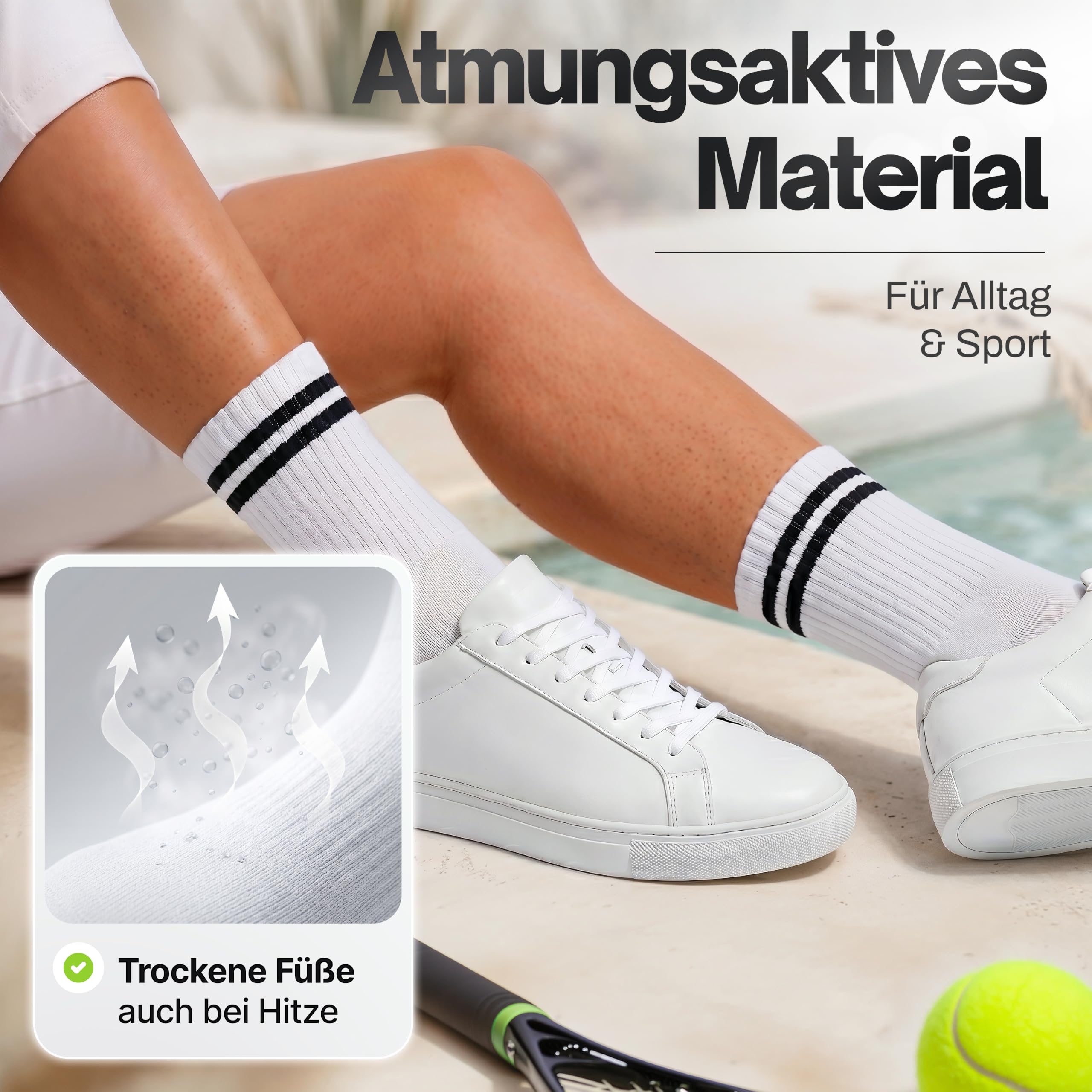 HELDENWERK® Calzini da tennis da uomo (6 paia), in cotone, con suola imbottita e tallone rinforzato, traspiranti, per il tempo libero, il tennis e la vita quotidiana