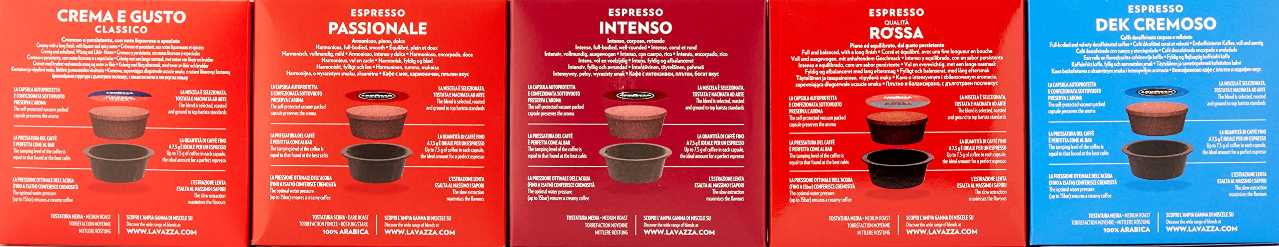 Lavazza, A Modo Mio, 128 Cápsulas de Café Sabores Surtidos, 8 Paquetes de 16 Cápsulas, 2 x Crema y Sabor, 2 x Calidad Roja, 2 x Passionale, 1 x Intenso, 1 x Dek Cremoso, (Cápsulas Lavazza Originales)