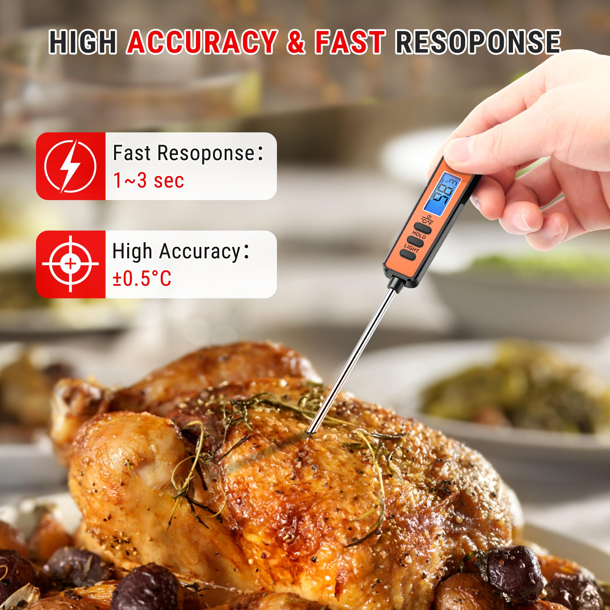 ThermoPro TP01S Termometro da Cucina Lettura Istantanea con Sonda Lunga Termometro Carne Digitale per Cottura Alimenti Latte Dolci Olio Liquidi Cibo Barbecue