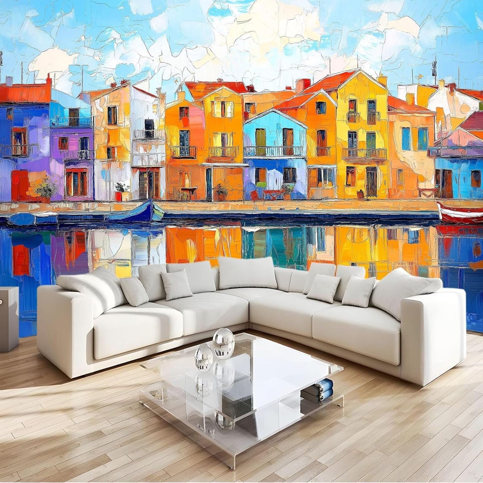 Papier peint photo de Venise impressionniste pour créer une ambiance bistrot dans un restaurant