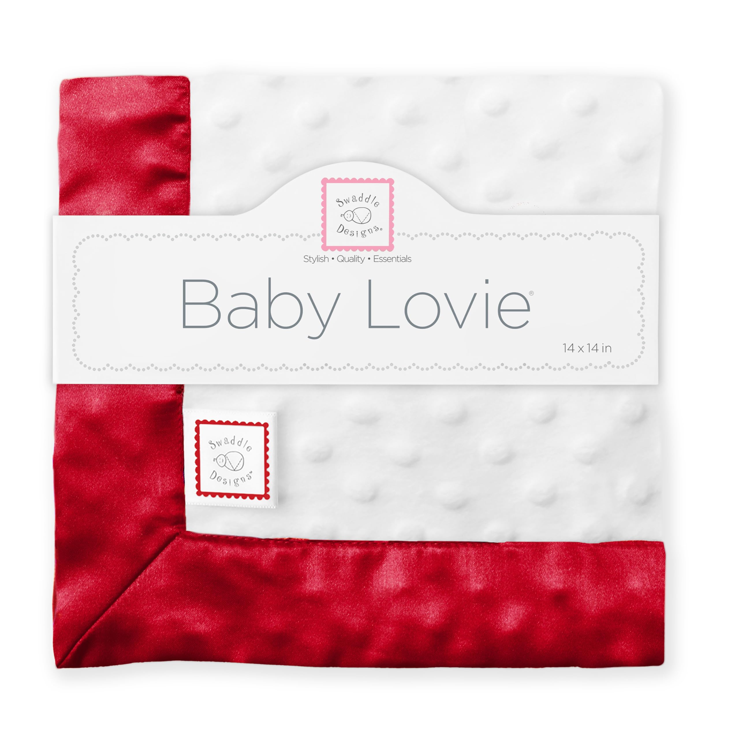 SwaddleDesigns Baby Lovie, Small Security Blanket, Plush Dots with Satin Trim, Red, 14 x 14 inches (36 x 36 cm)