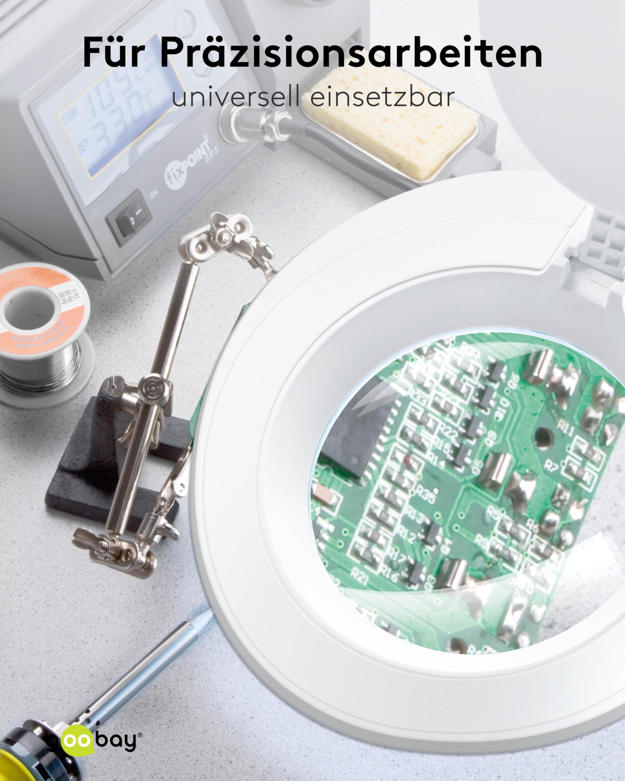 goobay 60366 LED Lupenleuchte/Lupenlampe mit Standfuß/Standlupe mit Licht / 6 W Leistungsaufnahme/Farbtemperatur 6500 K/Lichtstrom 450 lm/Betriebsspannung 230 V (AC) / Weiß