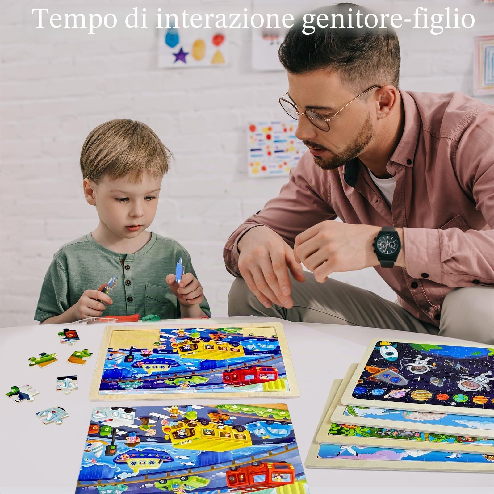 Puzzle Bambini 3 Anni, 5 Set 60 Pezzo Puzzle Legno Bambini, Giochi Legno Montessori Puzzle Dinosauri, Animali, Spazio, Veicolo, Gioco Educativo Regalo per Ragazzo e Ragazza di 3 4 5 Anni