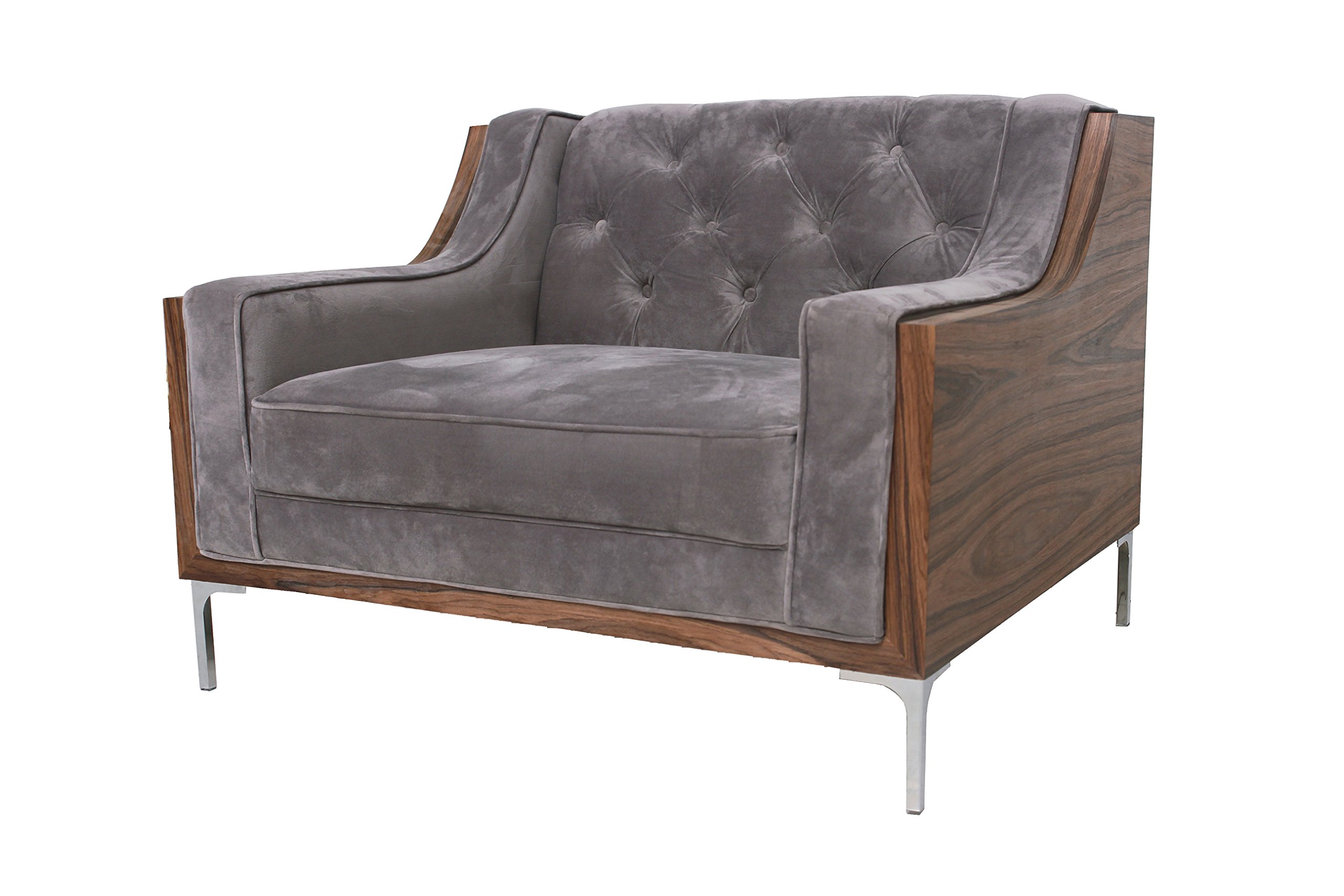 Amazon.com: Iconic Home Clark Modern Contemporary Velvet Tufted Swoop Arm  Club Chair with Walnut Finish Silvertone Chrome Legs, Light Grey : Home &  Kitchen