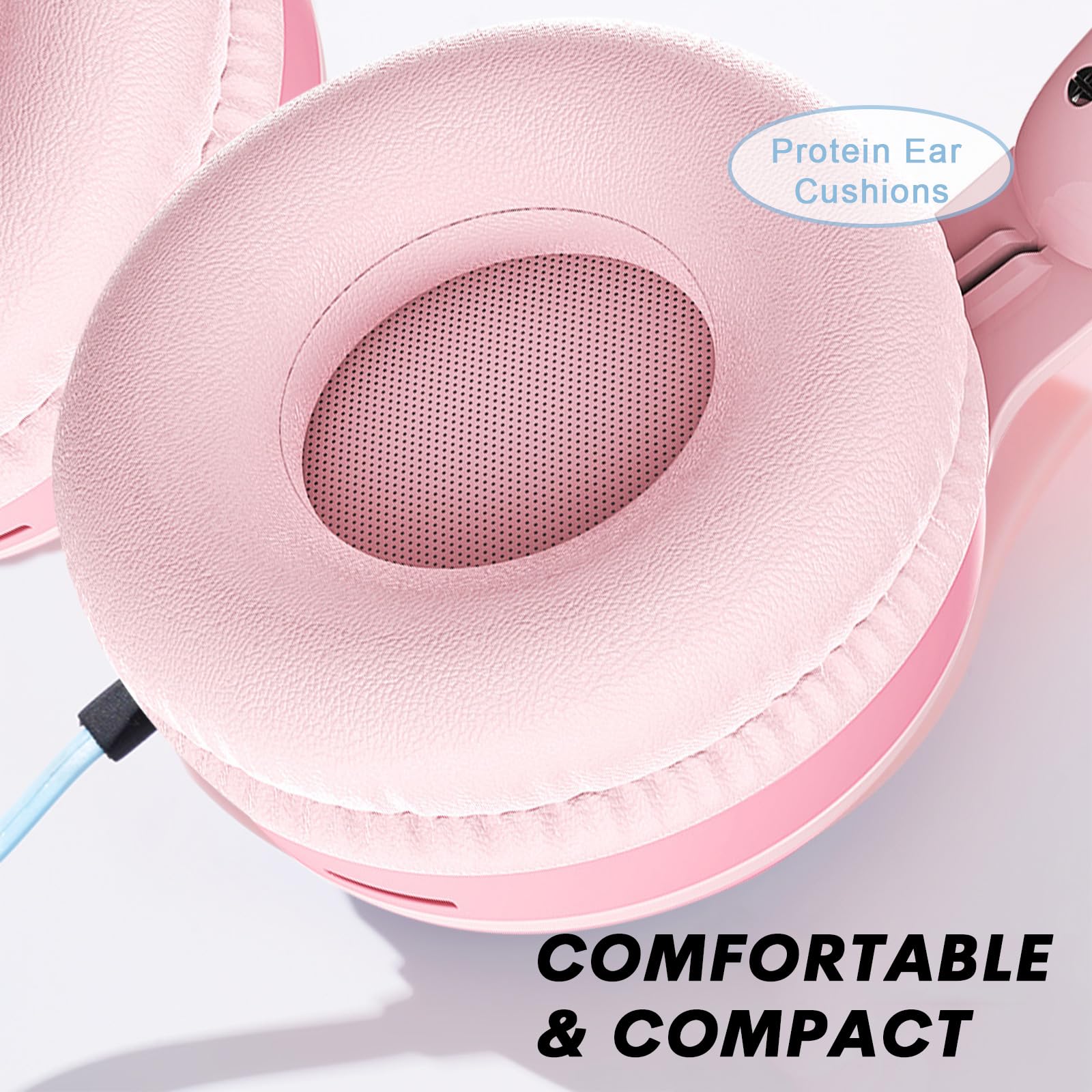 Casque Enfant École Enfant Casque Bluetooth sans Fil Chat Casque avec Lumières LED Amovible Microphone Réglable Bandeau Pliable Réglable Casque avec Limiteur de Volume pour Voyage